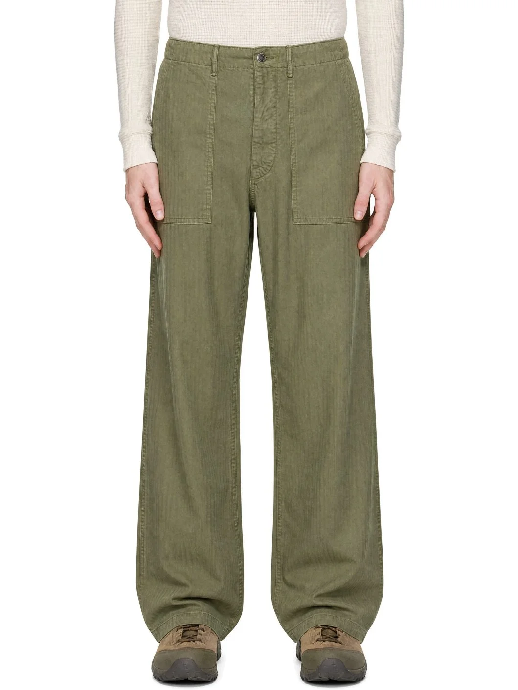 Khaki Herringbone Utility Trousers - 1