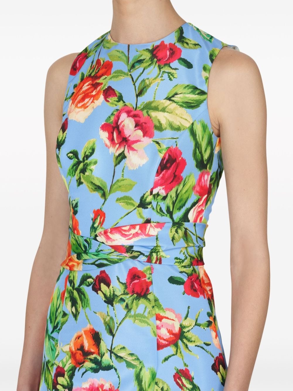 rose-print twist-detail flared dress - 4