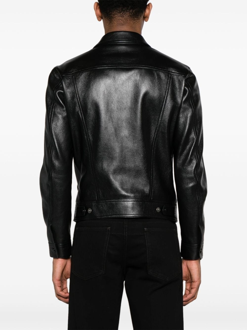 classic-collar leather jacket - 4