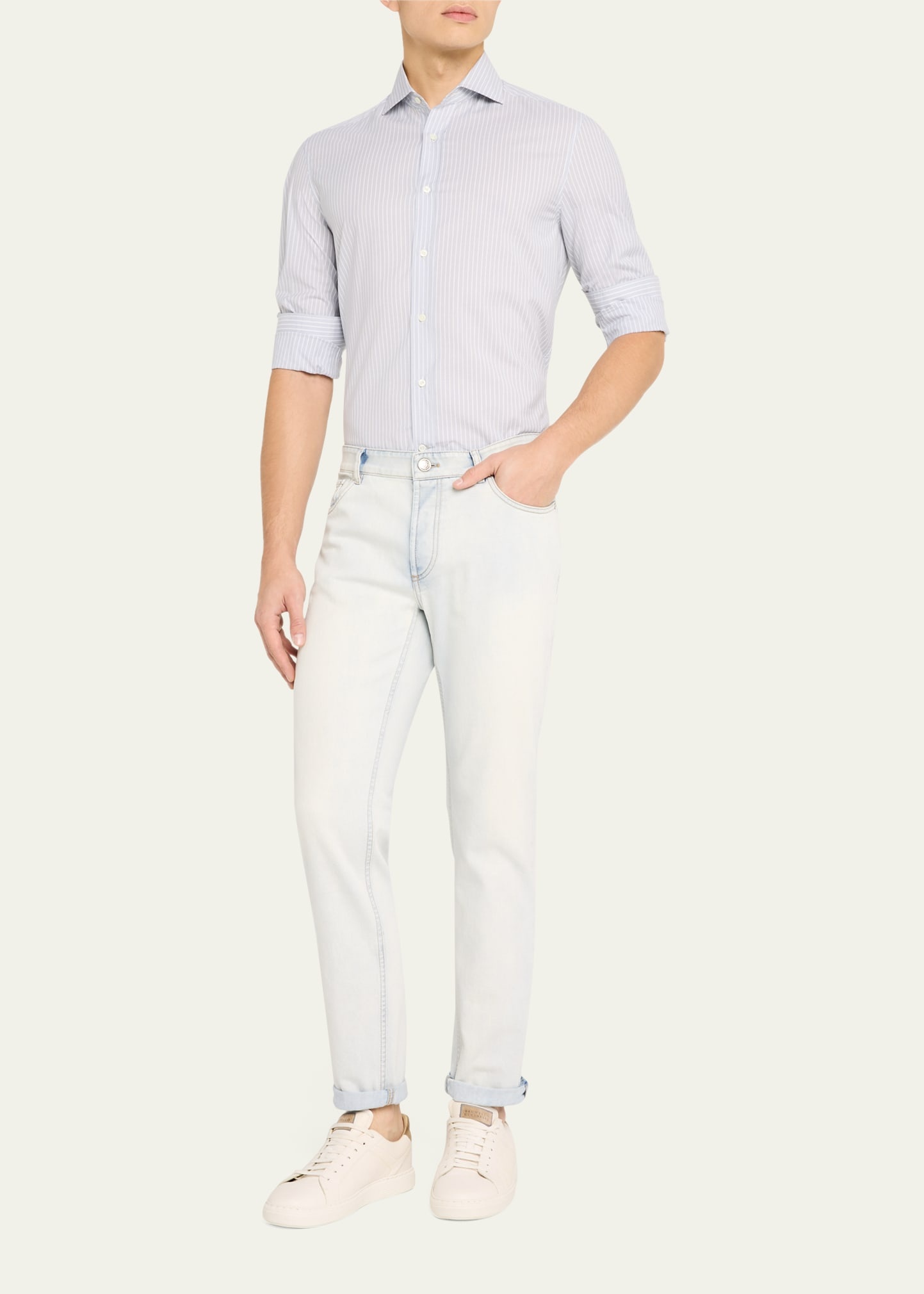 Men's Cotton Chambray Stripe Sport Shirt - 2