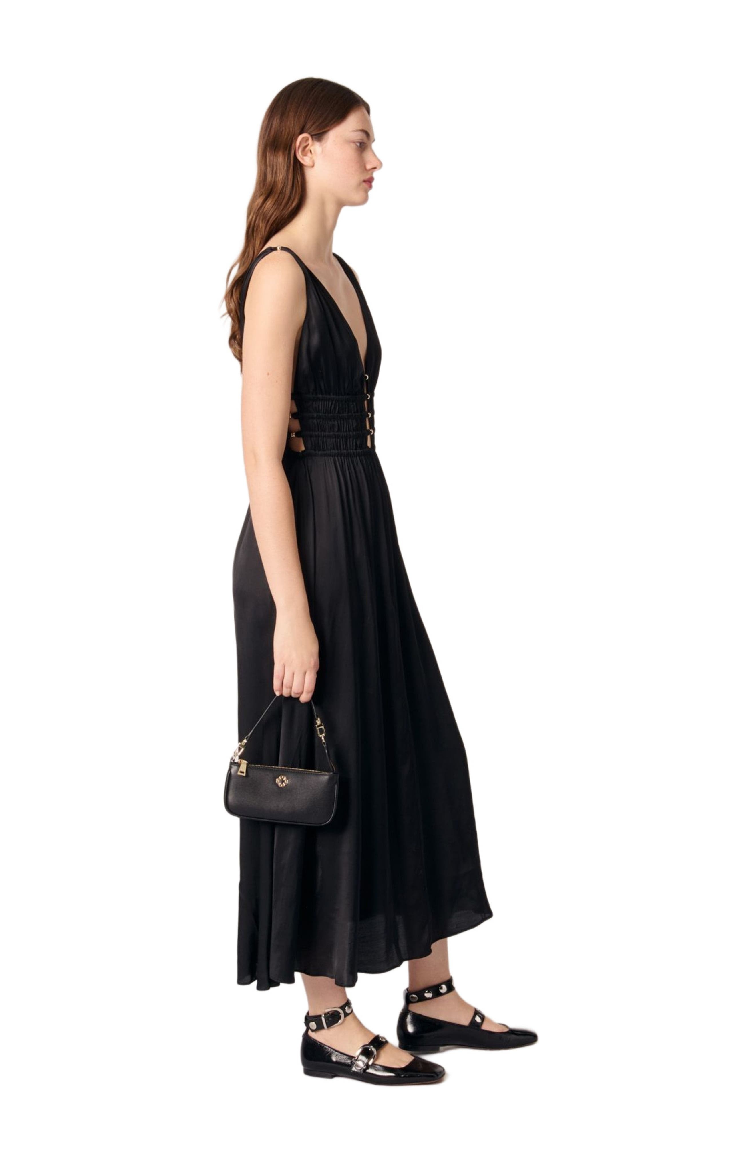 maje Openwork satin-effect dress in Black at Nordstrom - 3