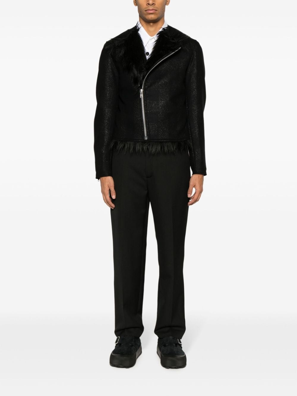 checked metallic-effect biker jacket - 2
