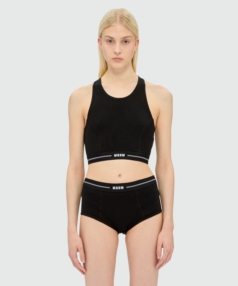 MSGM MSGM black jersey top with racerback neckline and elastic waistband outlook