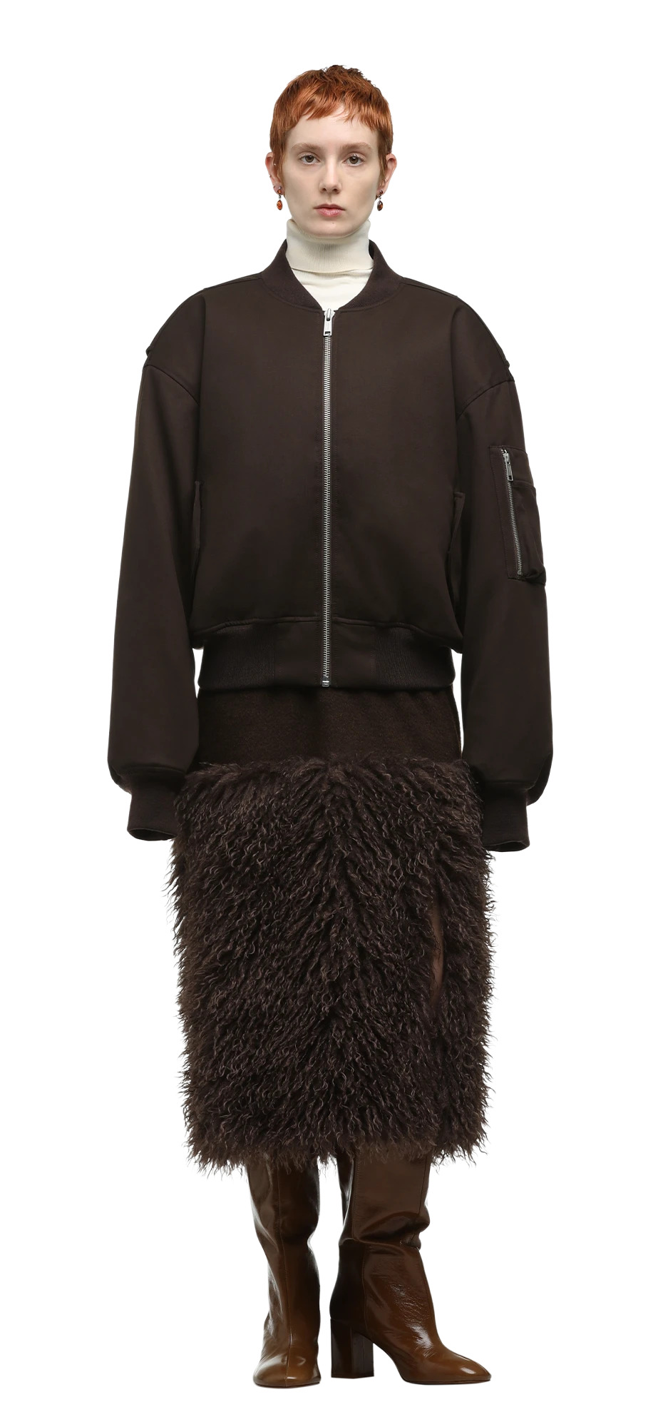 CROPPED BROAD BOMBER SUITING DARK BROWN - 3