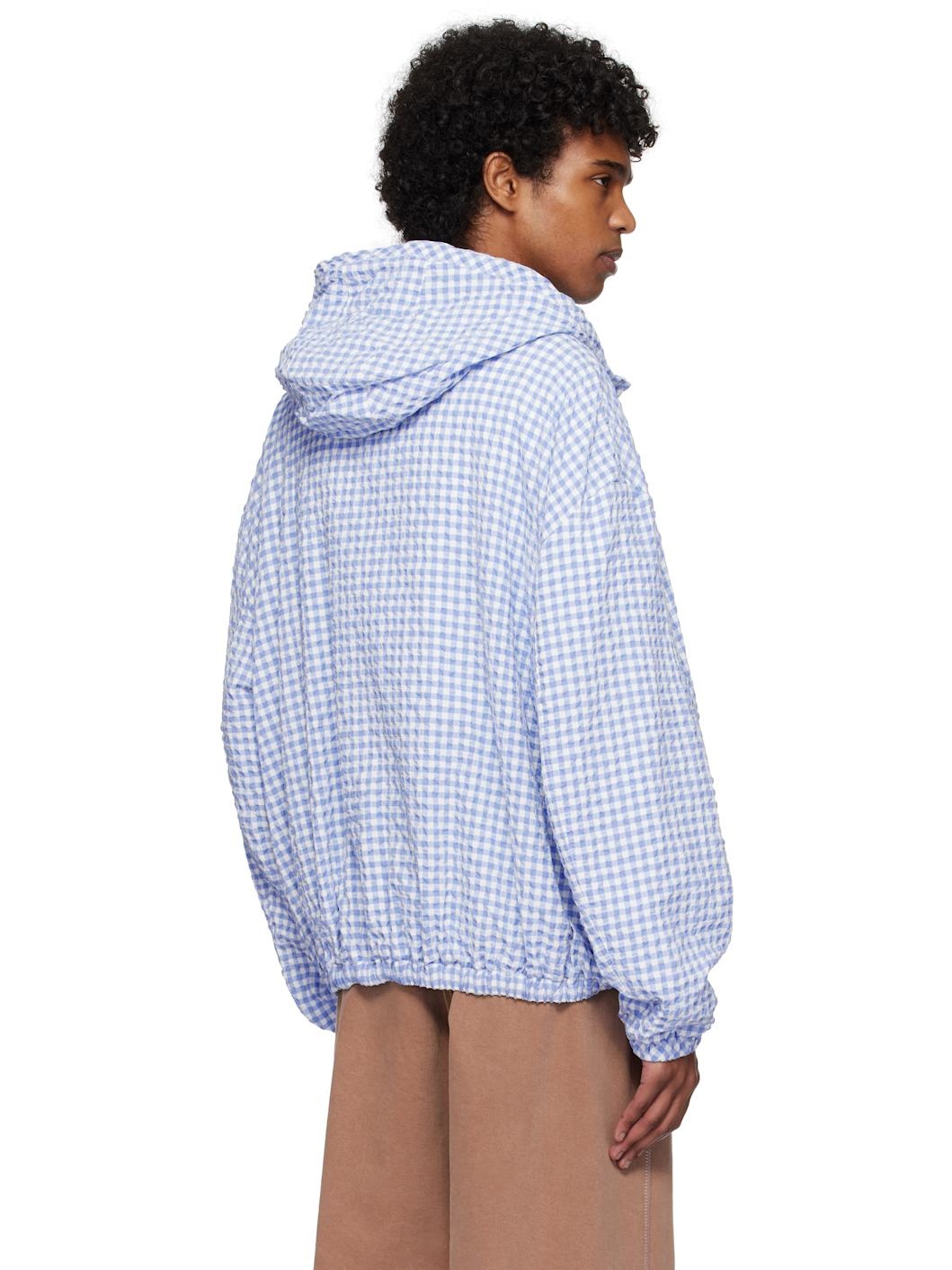Blue & White Gingham Seersucker Hooded Jacket - 3