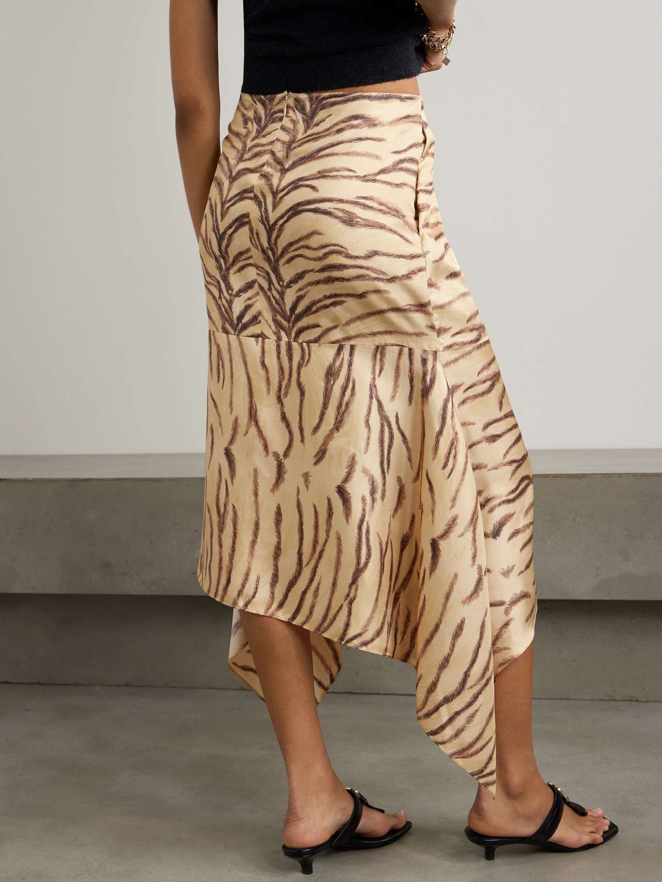 Asymmetric ruffled zebra-print silk midi skirt - 3