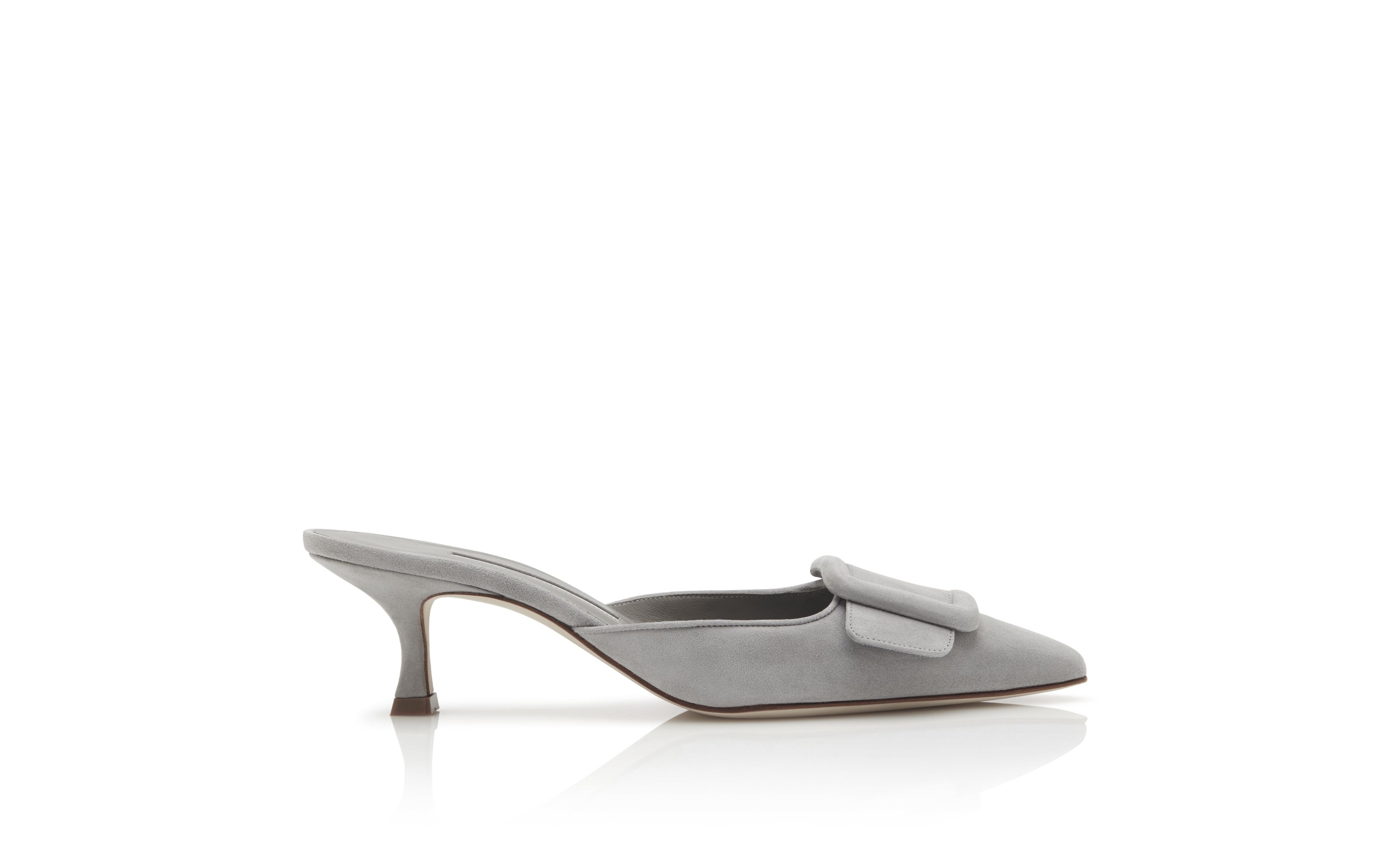 Light Grey Suede Kitten Heel Mules - 1