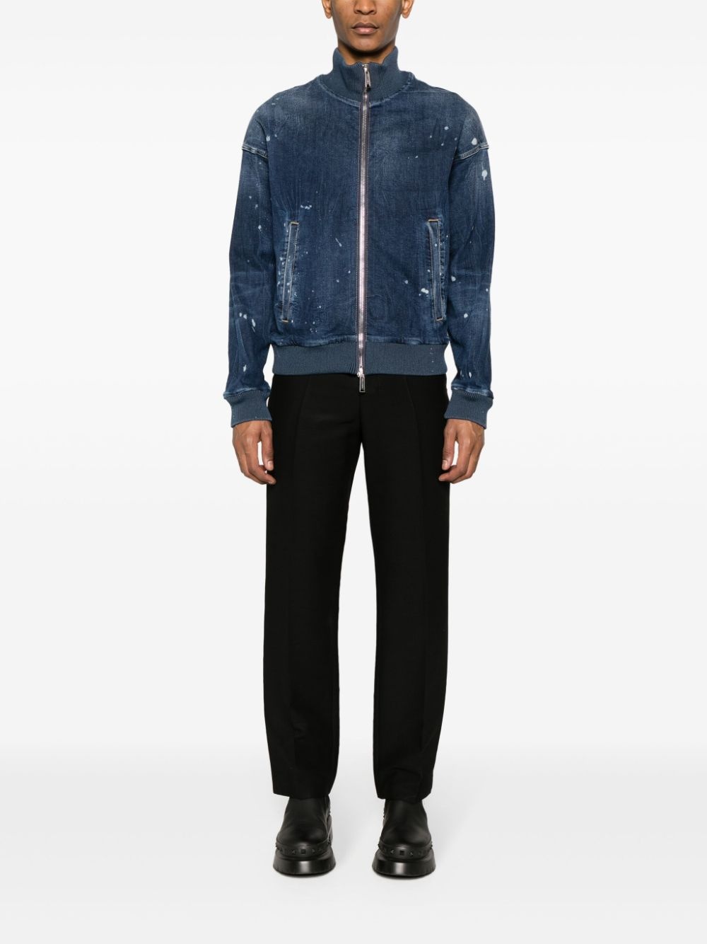 logo-print denim bomber - 2