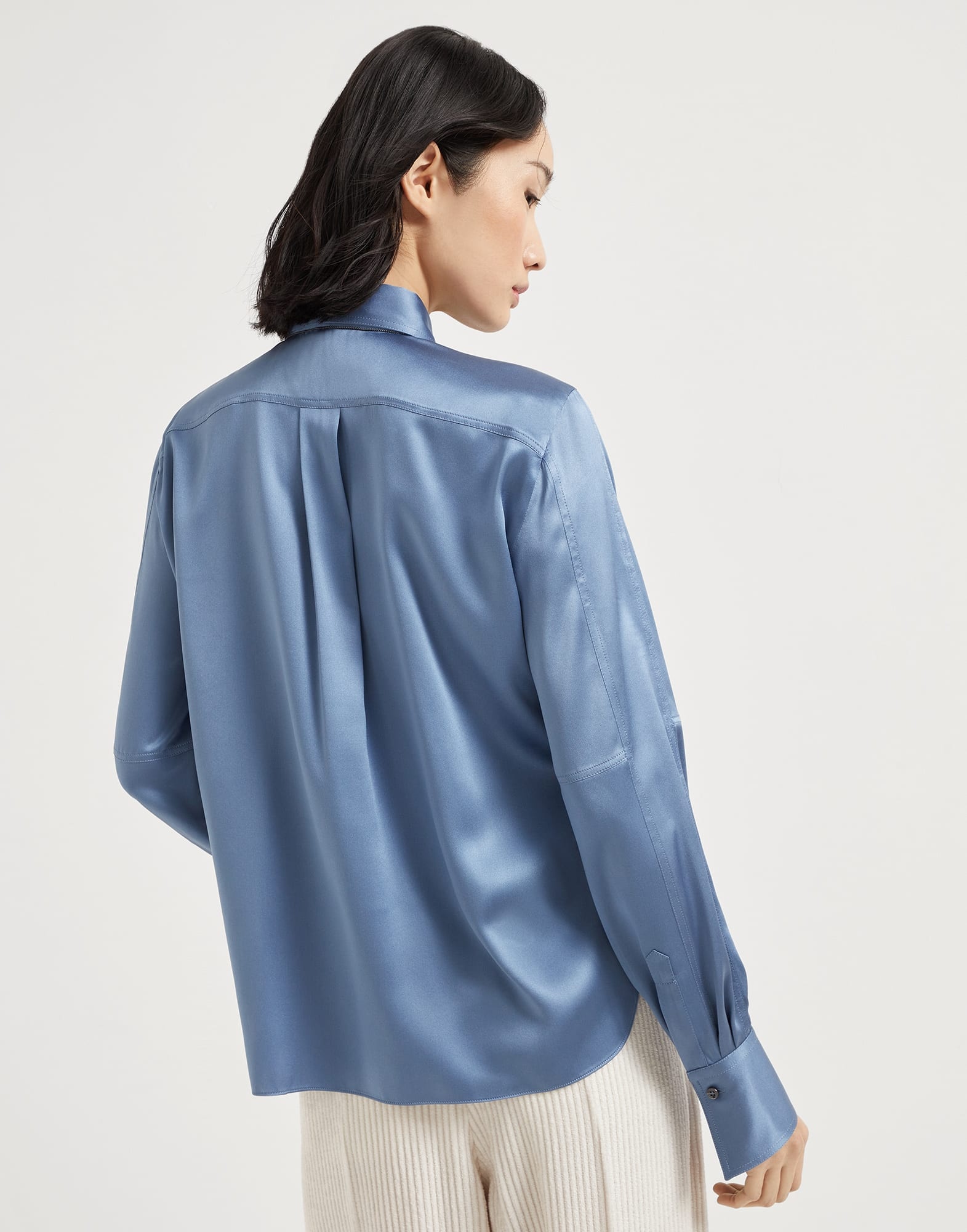 Stretch silk satin shirt with monili - 2