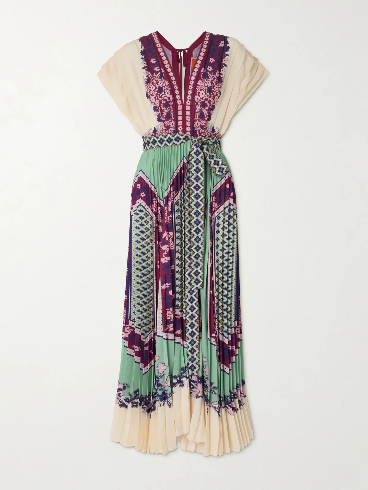 Belted Printed Pleated Crepe De Chine Maxi Dress - 1