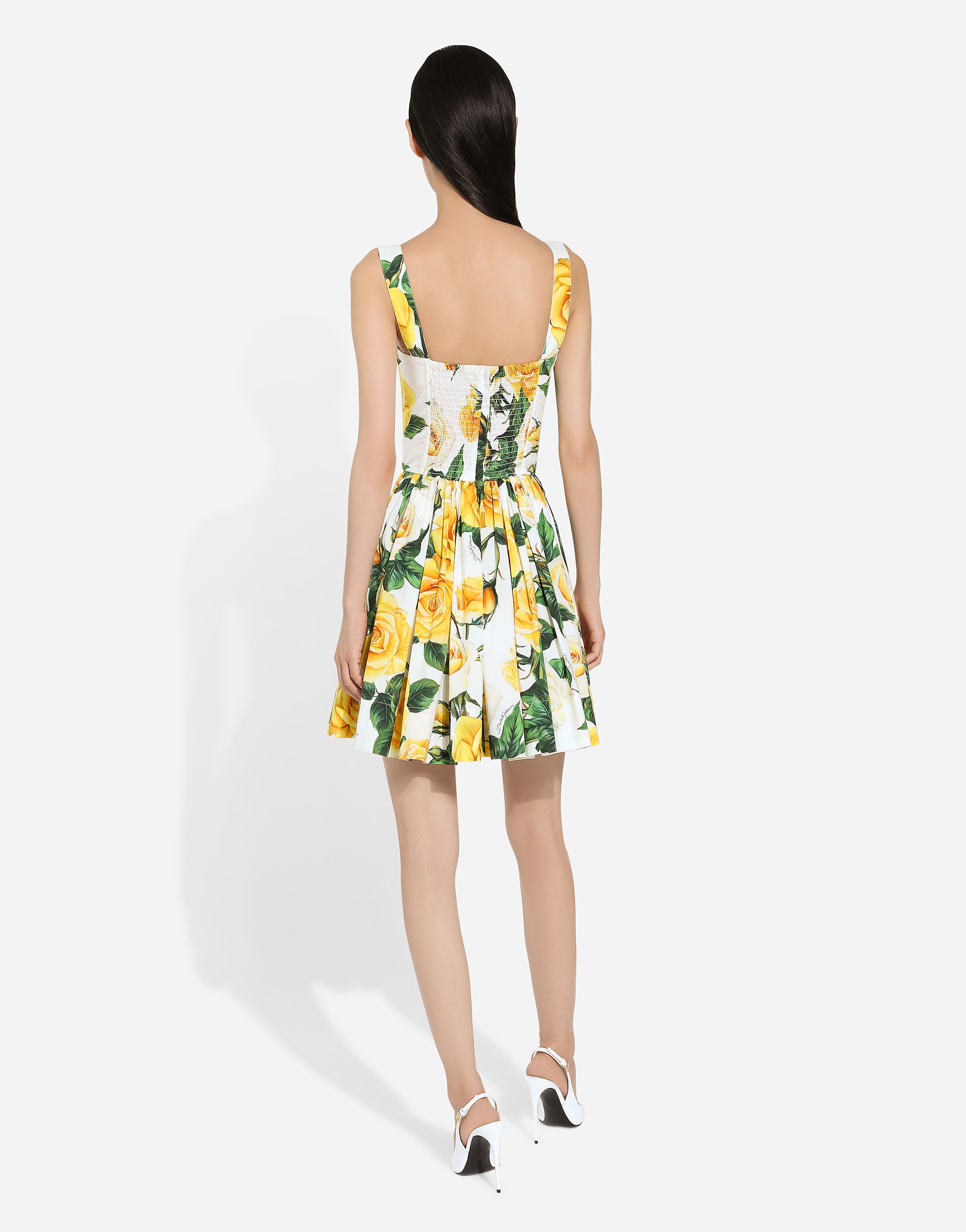 Short cotton corset dress with yellow rose print - 3