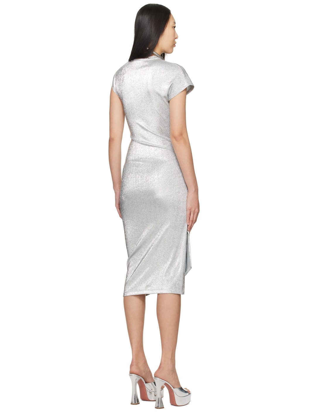 Silver Draped Midi Dress - 3