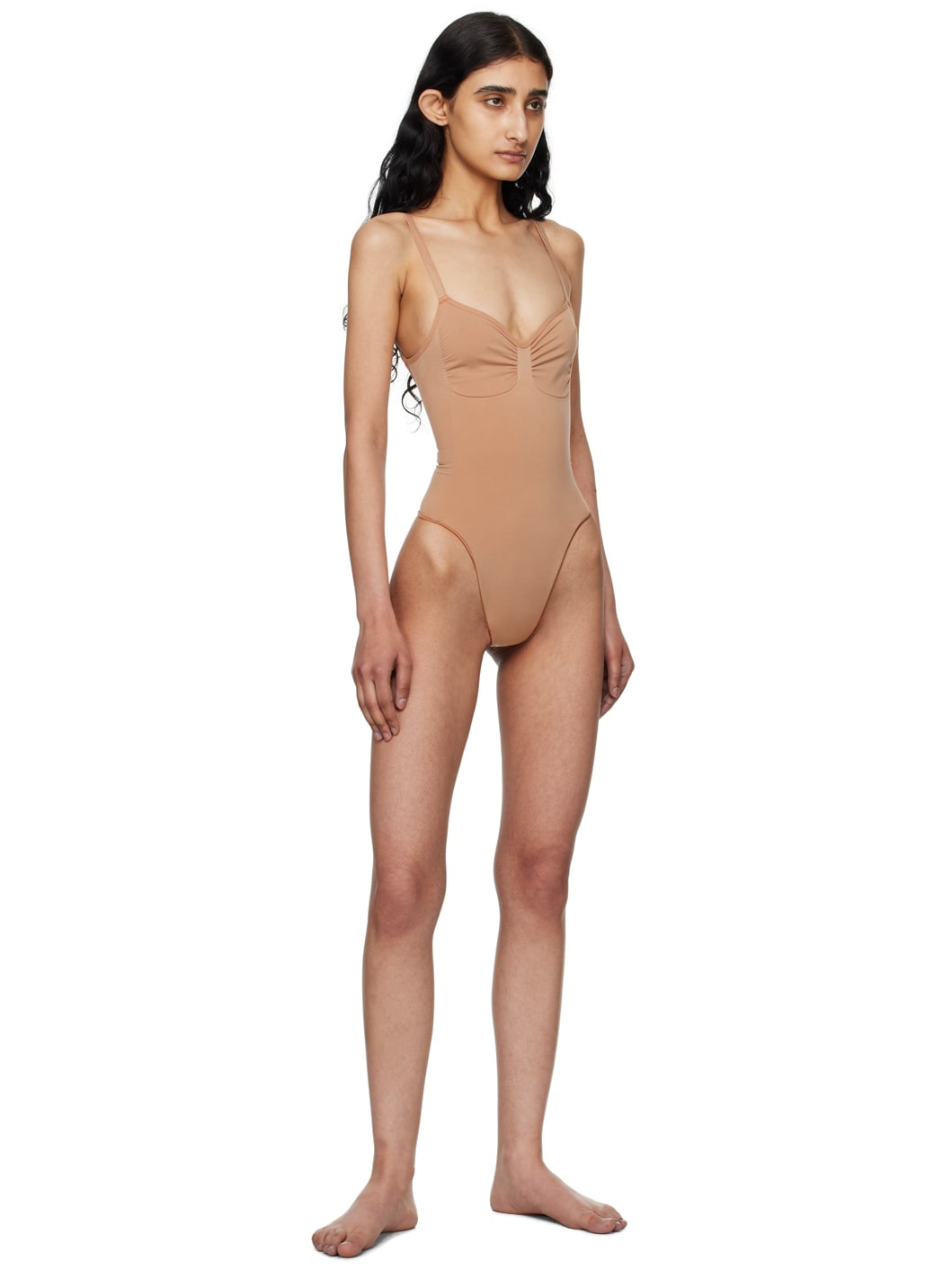 Tan Seamless Sculpt Low Back Thong Bodysuit - 4