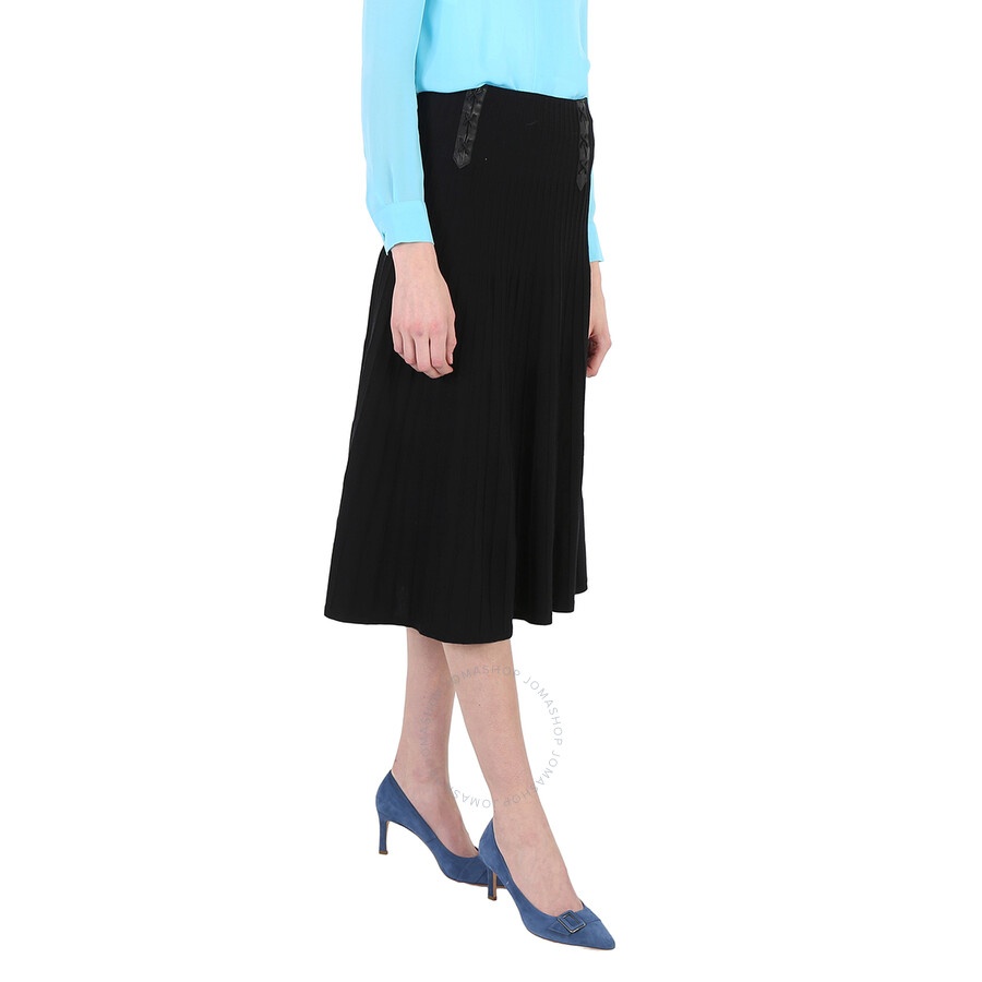 Moschino Ladies Black Leather Detail Pleated Skirt - 4