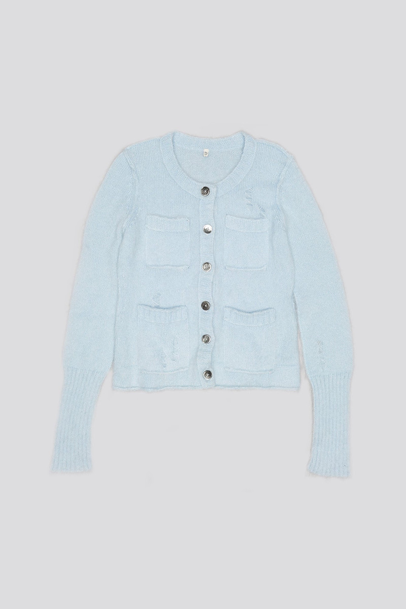 ELONGATED SHRUNKEN CREWNECK CARDIGAN - LIGHT BLUE 4