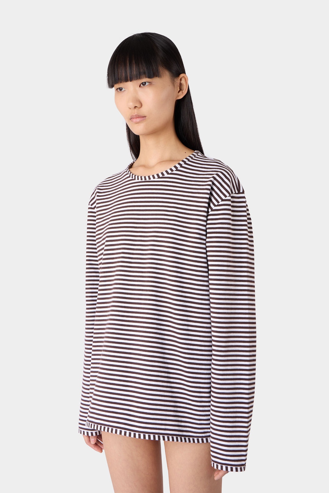 STRIPED LONGSLEEVE T-SHIRT / brown and optical white - 3