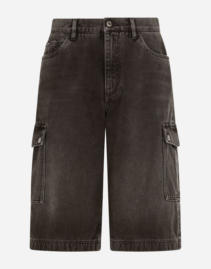 Washed black cargo shorts - 3