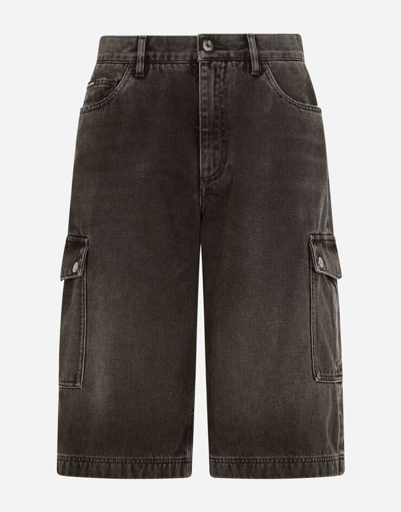 Washed black cargo shorts 3
