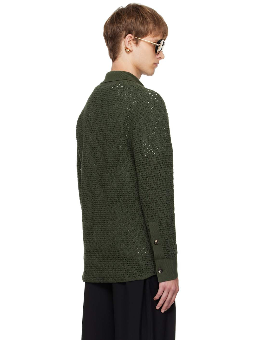 Green Cotton Crochet Cardigan - 3