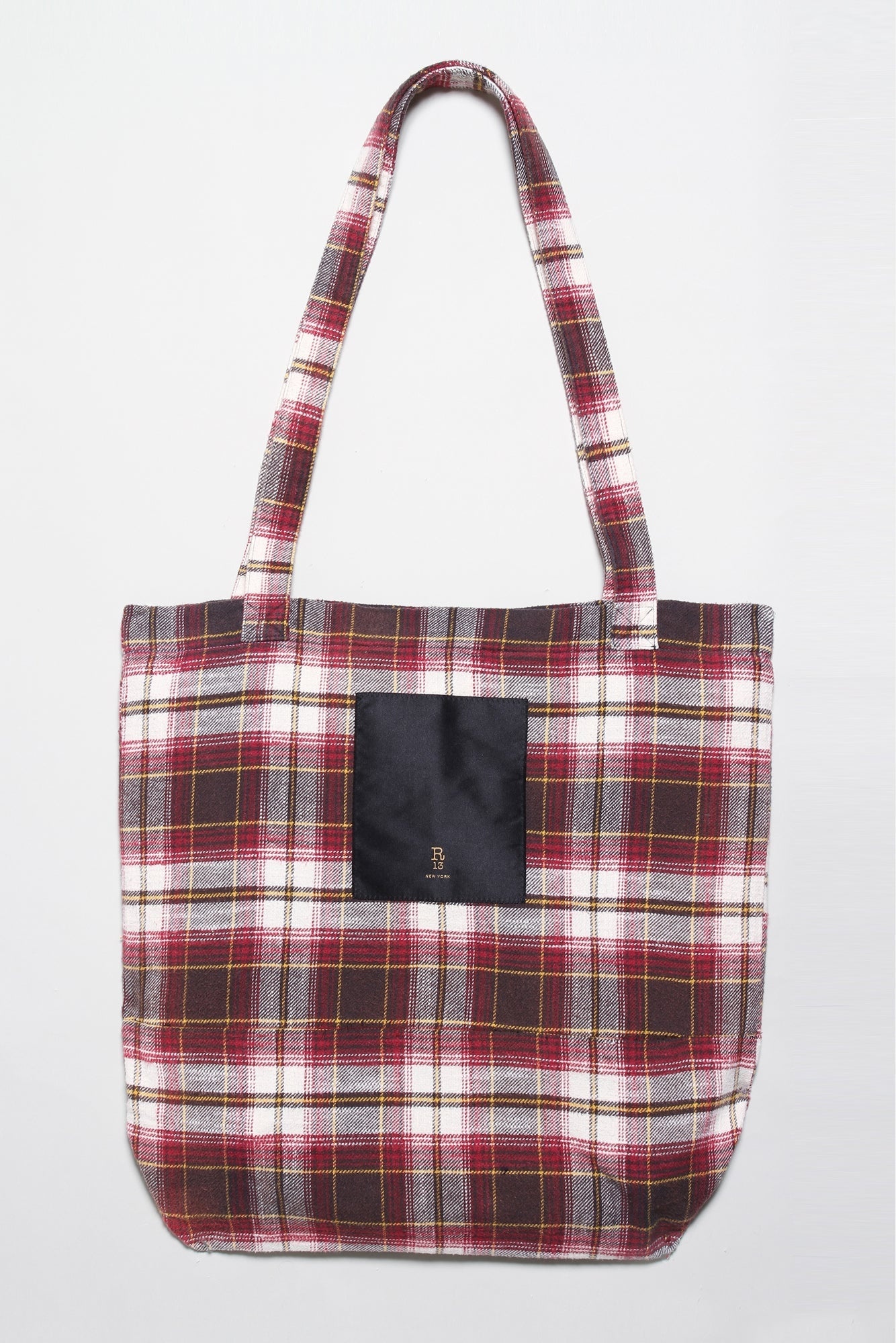 MEDIUM TOTE BAG - ECRU/MAROON PLAID - 3