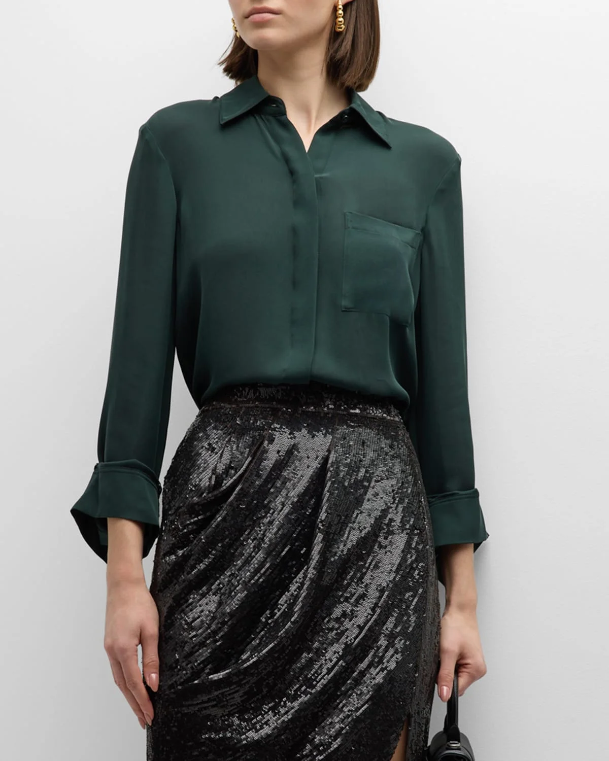 Boyfriend Button-Front Shirt in Silk - 1