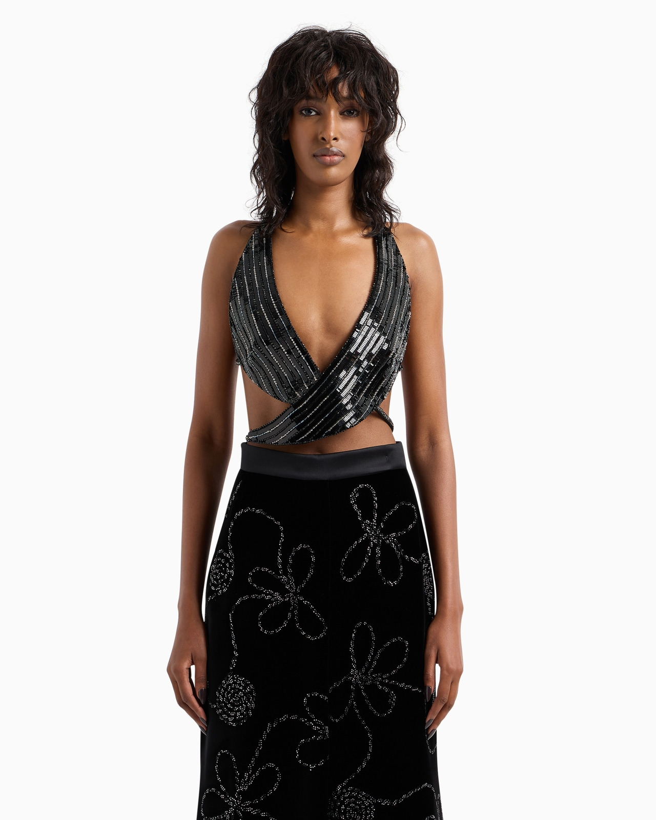 SILK CROSS-OVER BANDEAU TOP WITH ALL-OVER EMBROIDERY - 4