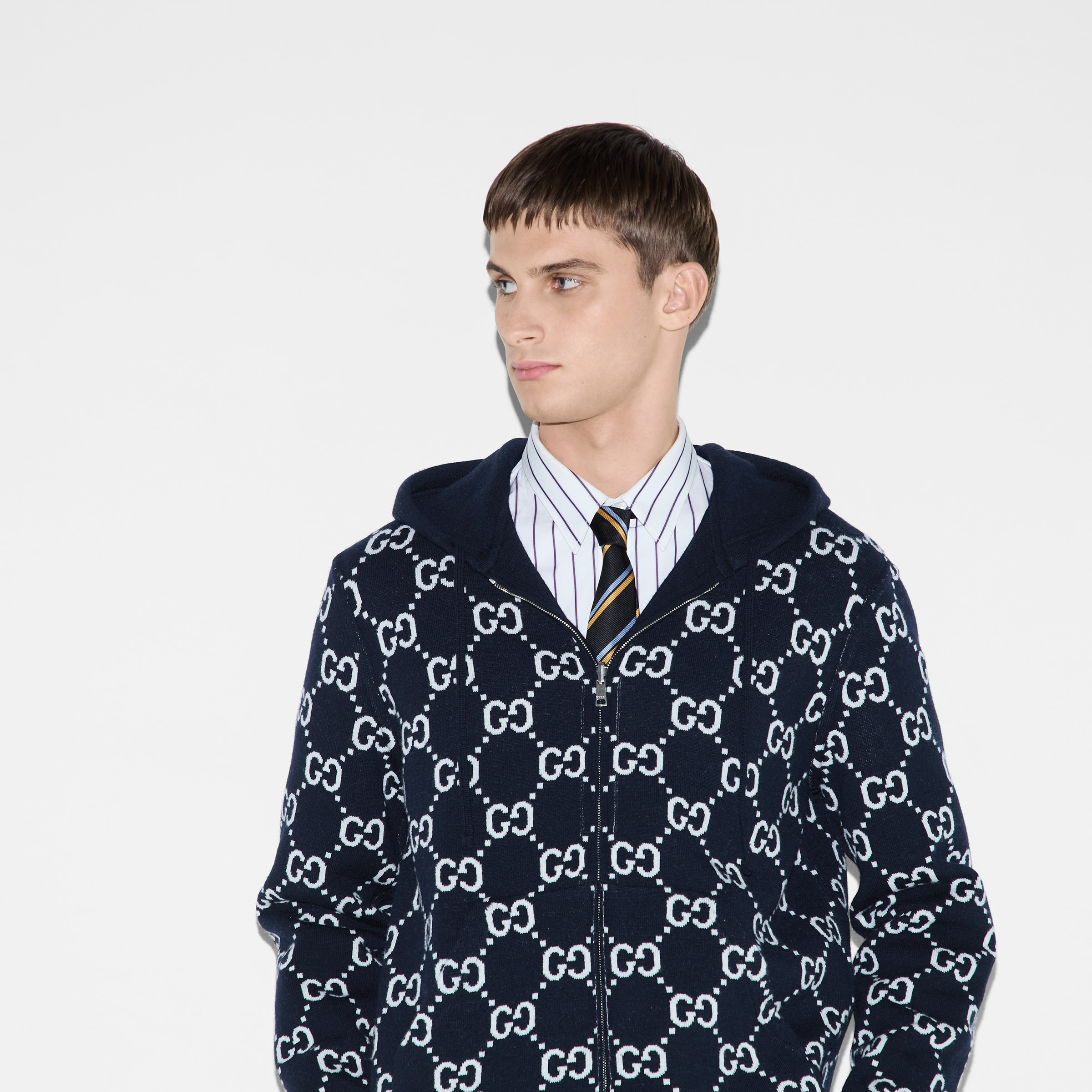 Reversible GG wool hooded zip jacket - 7