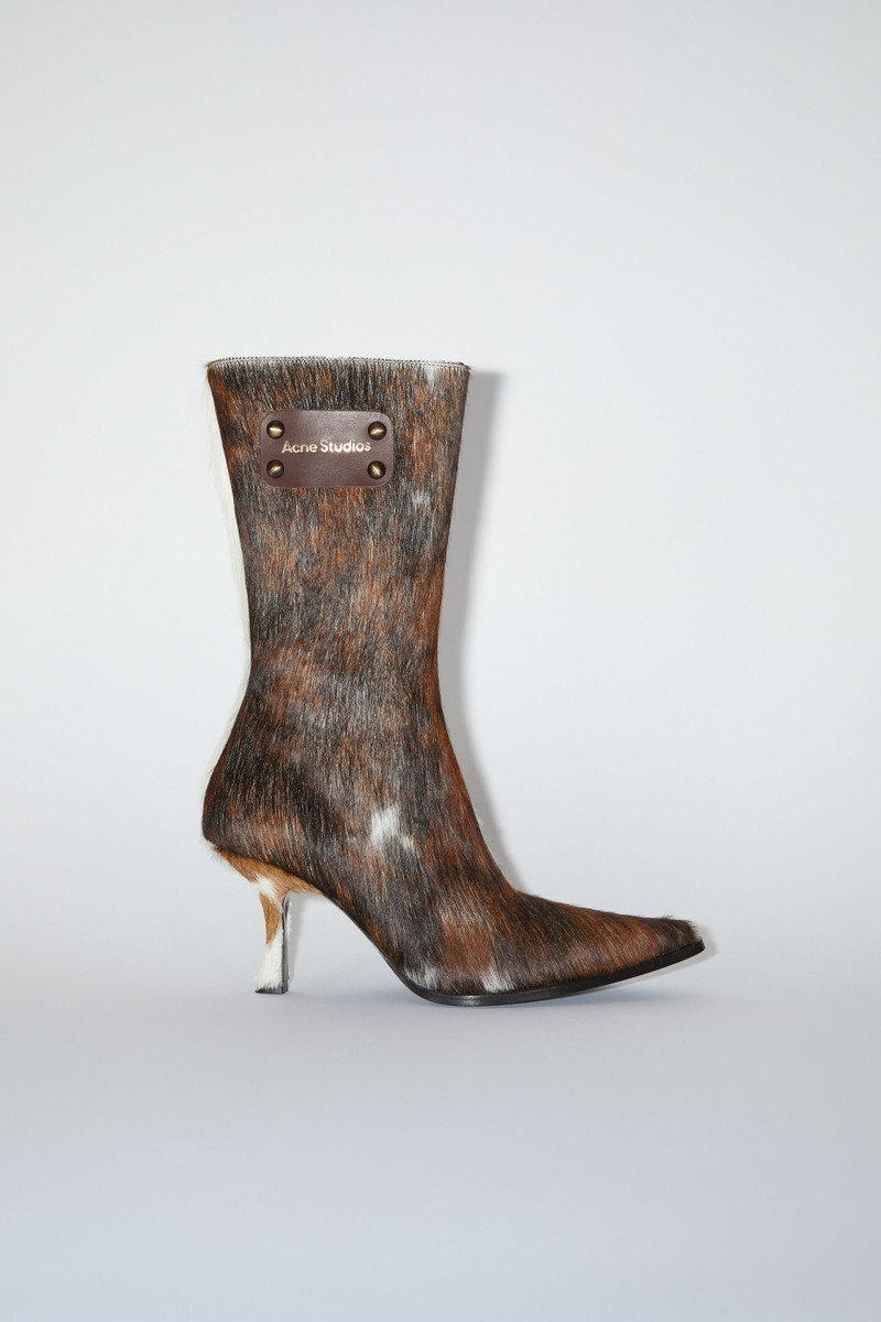 Hairy leather ankle boot - Multi brown 1