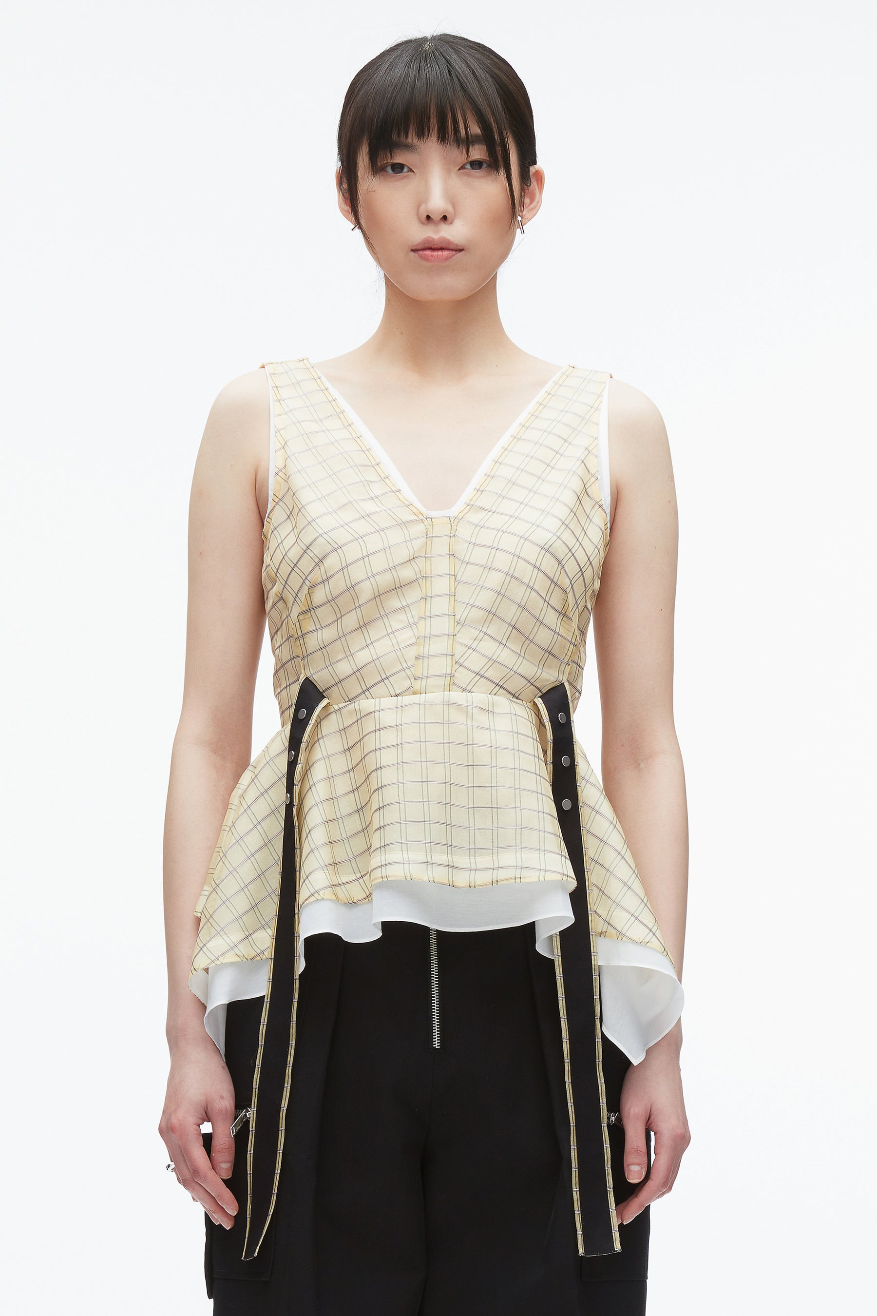 Plaid Organza V-Neck Top - 3