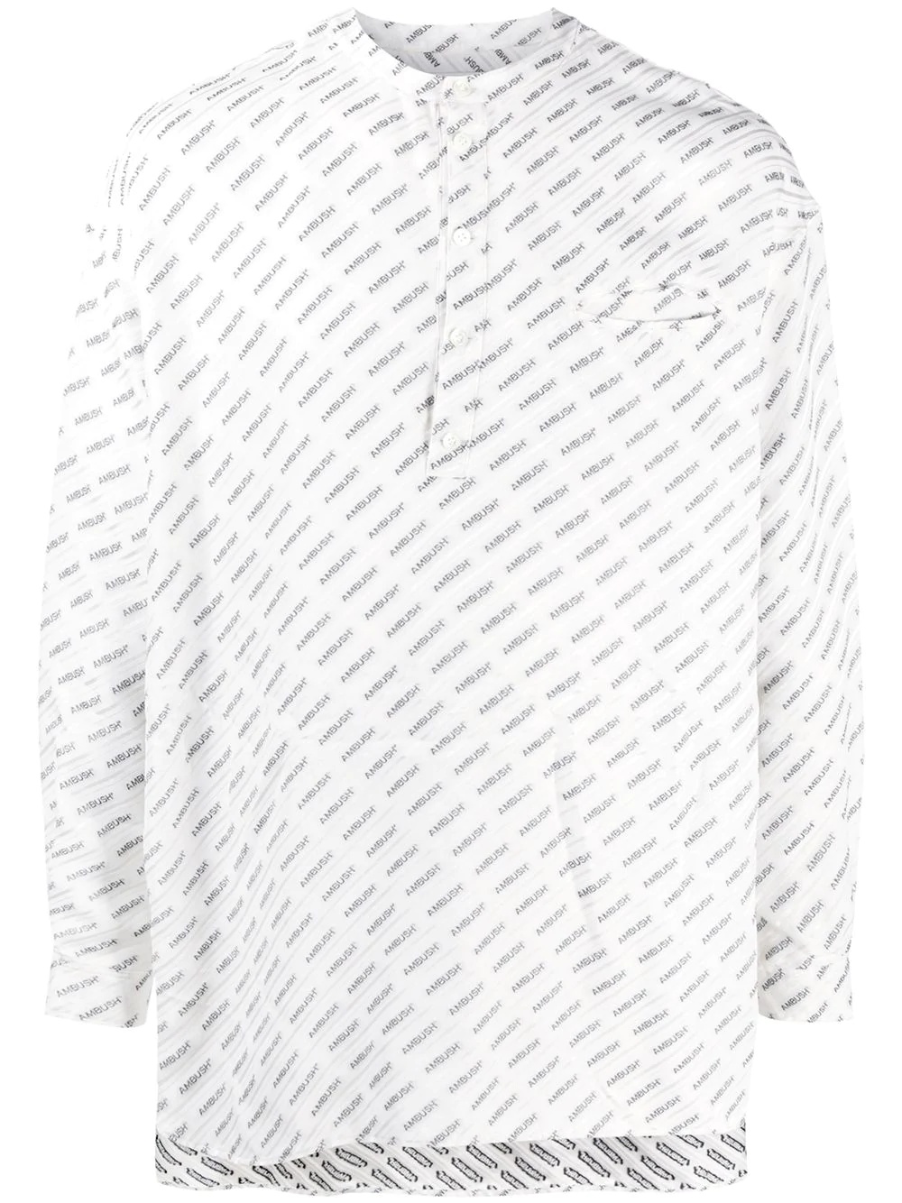 logo-print collarless shirt - 1