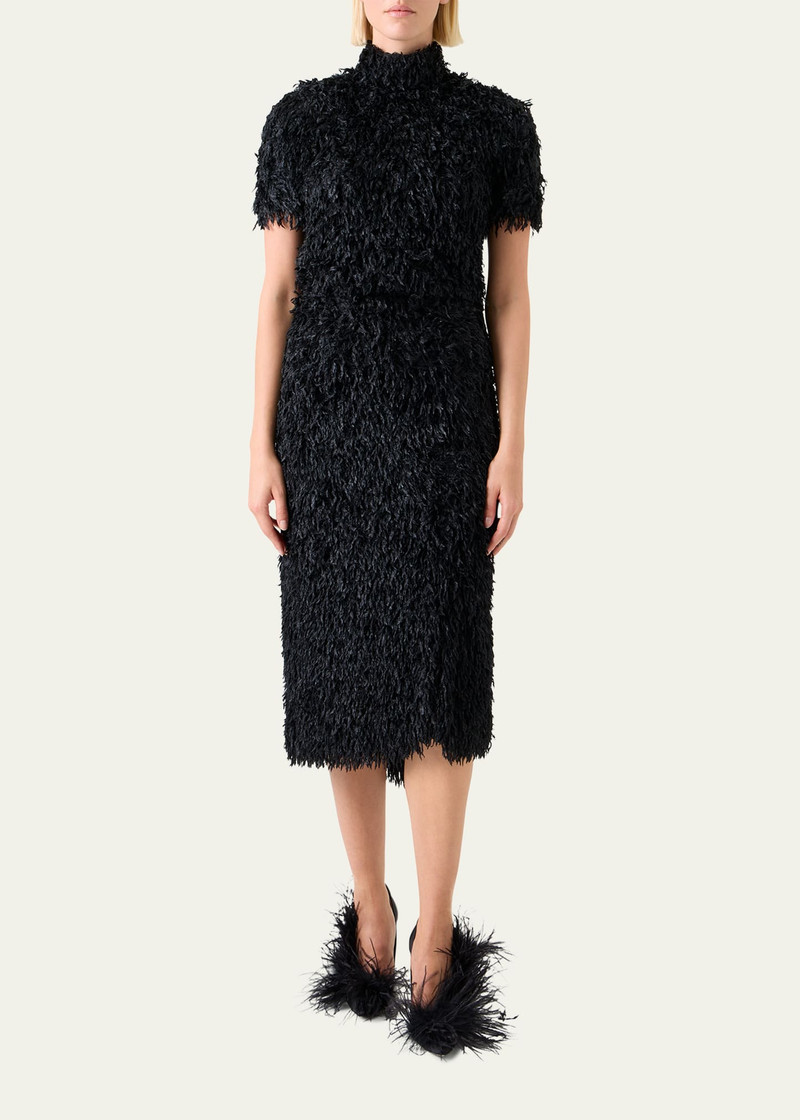 AKRIS Asymmetric Trapezoid Feather Fringe Midi Skirt outlook