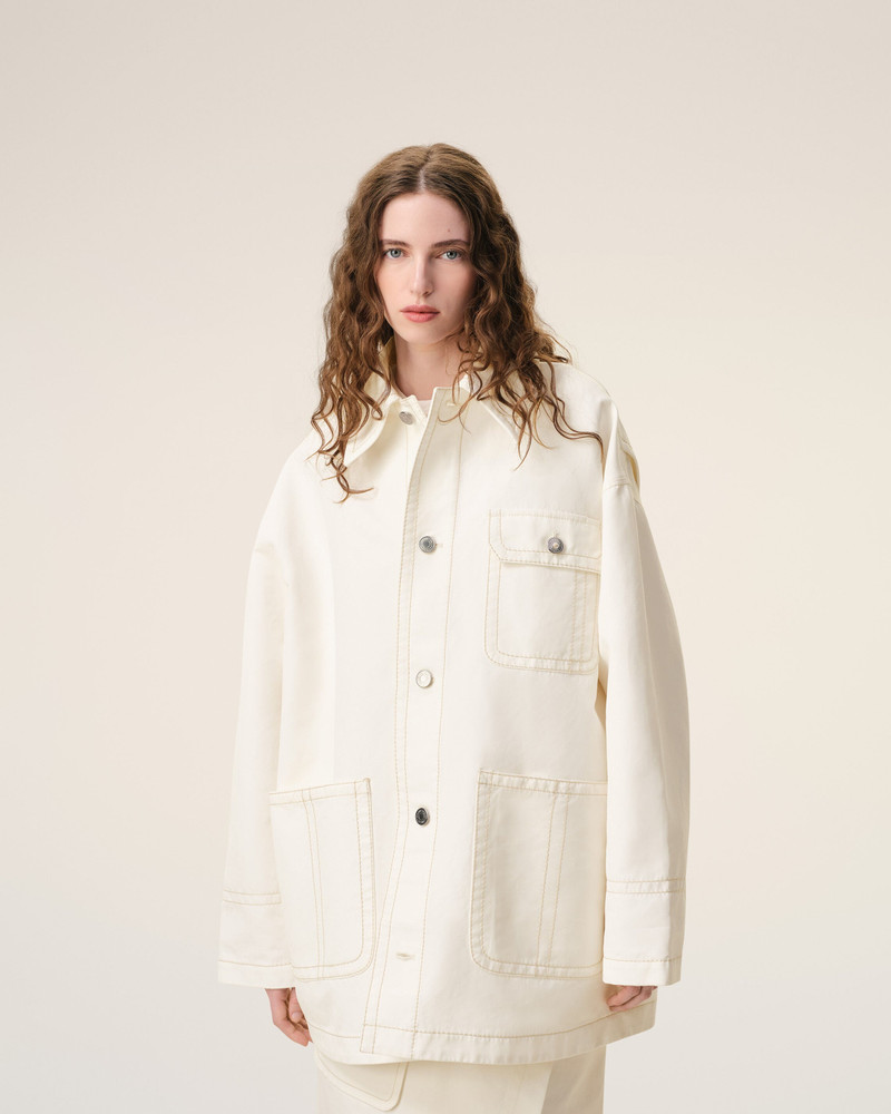 WHITE COTTON WORKER JACKET 3