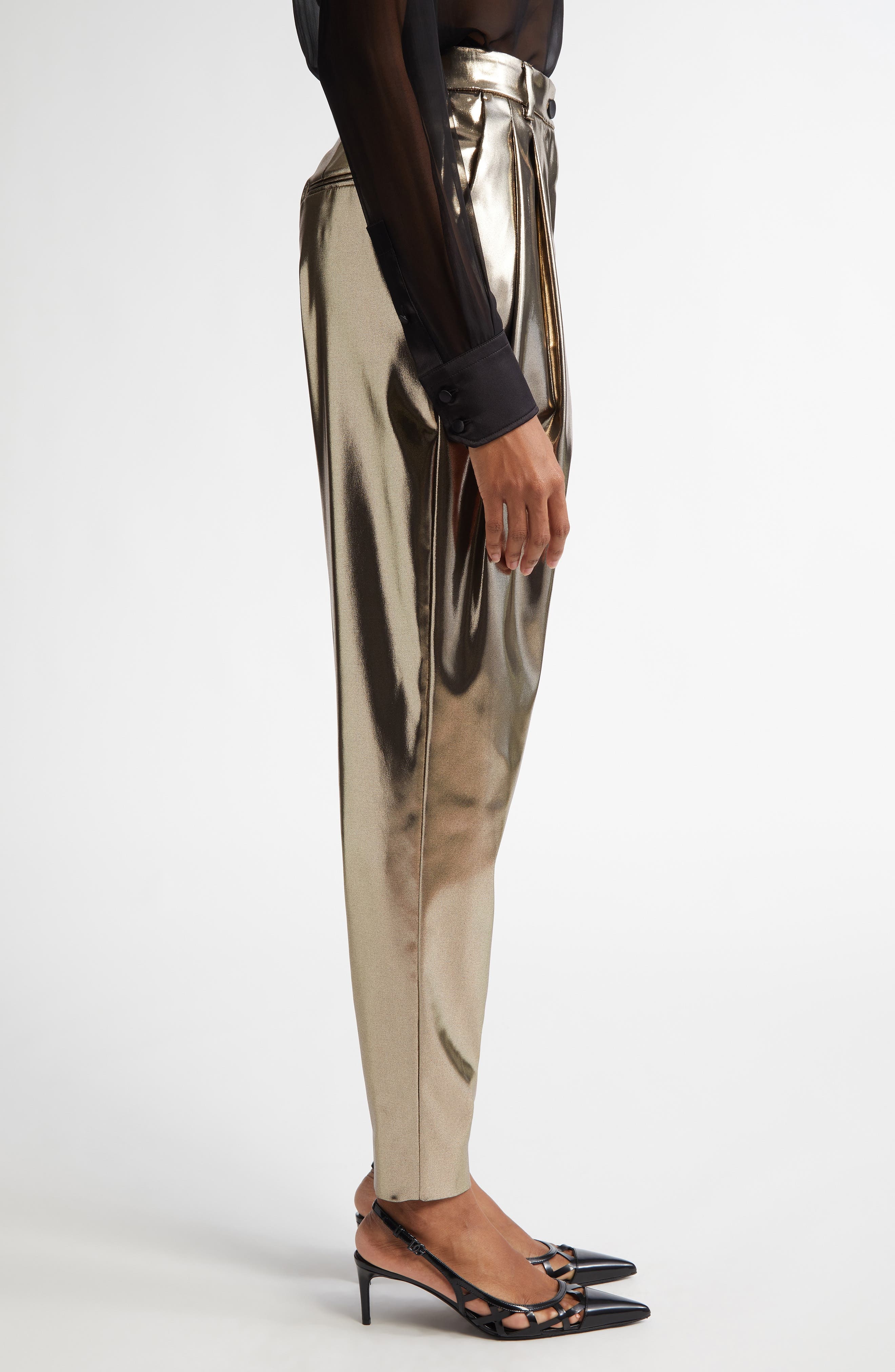 Dolce&Gabbana Metallic Pleated Ankle Pants in S0985 Oro Antico at Nordstrom - 4