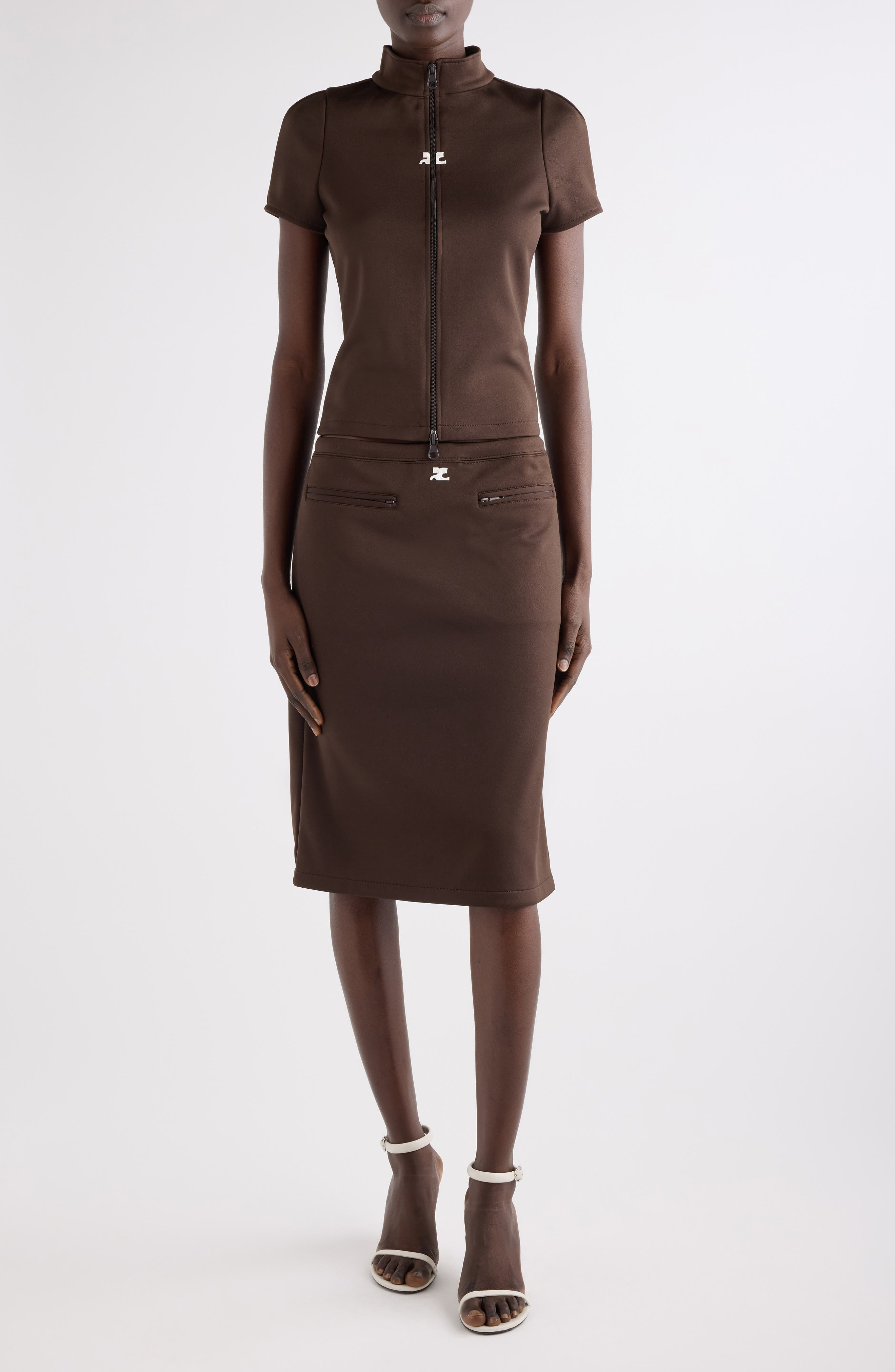 Courrèges Interlock Full Zip Top in Chocolate at Nordstrom - 2