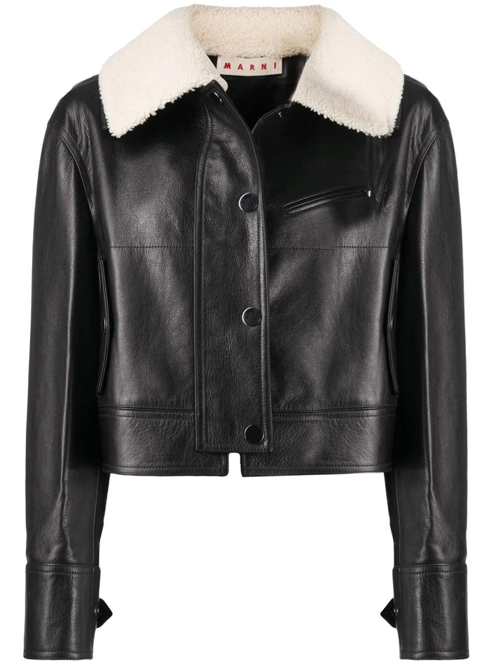 shearling collar leather jacket - 1