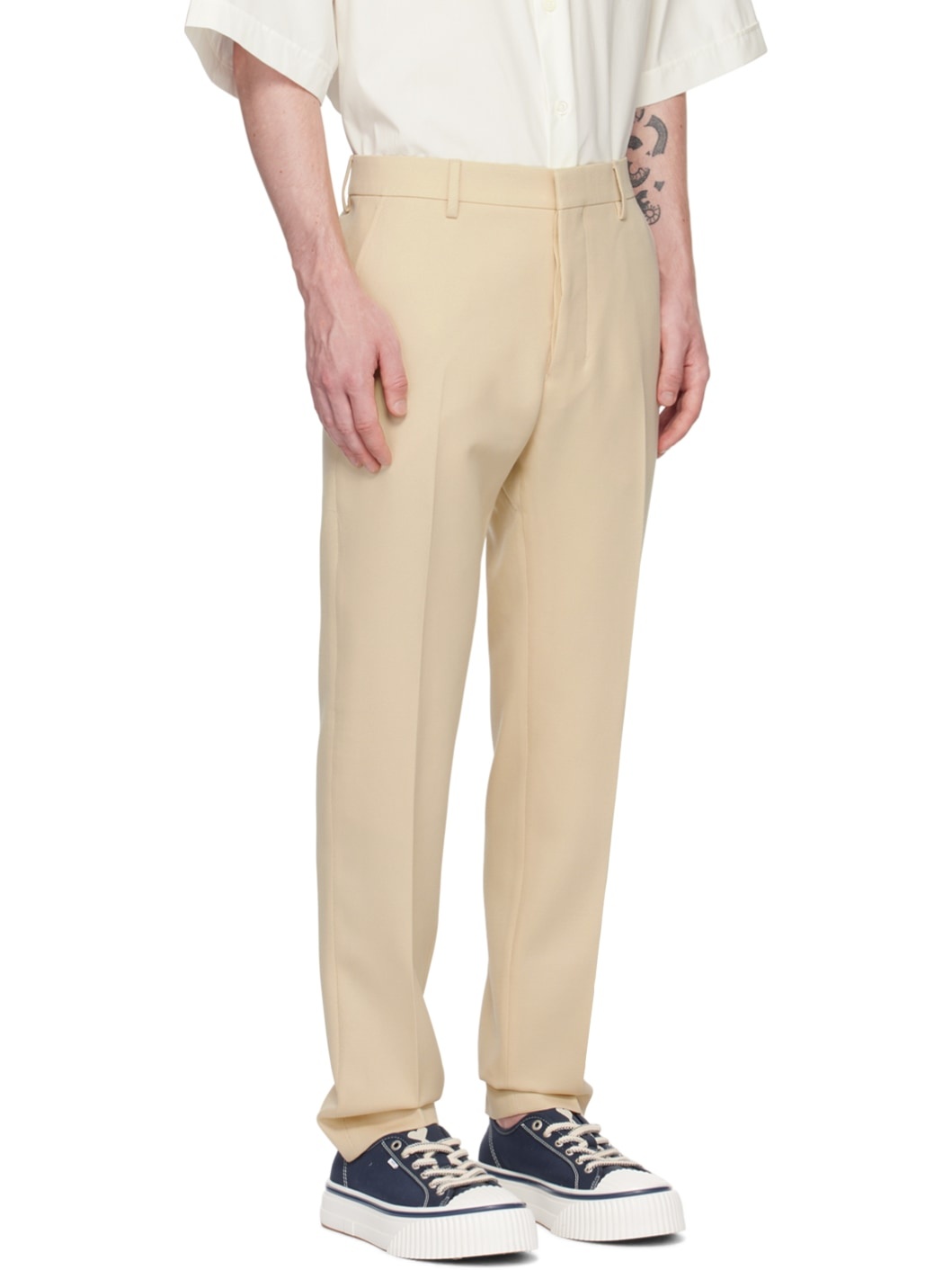 Beige Cigarette Fit Trousers - 2