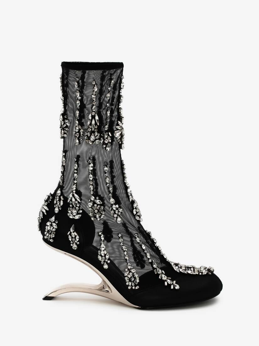 Embroidered Arc Boot in Black/silver - 1
