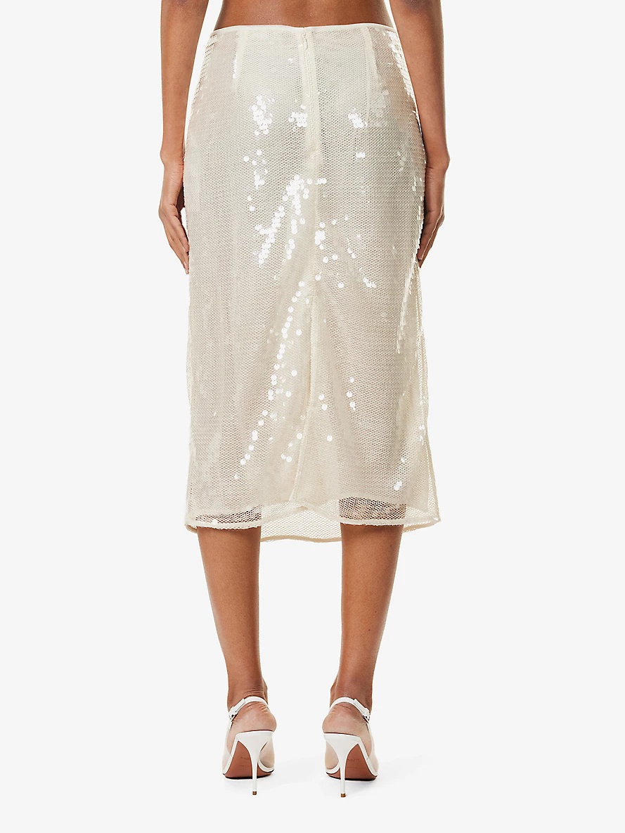 Sequin fishnet-texture woven-blend midi skirt - 4