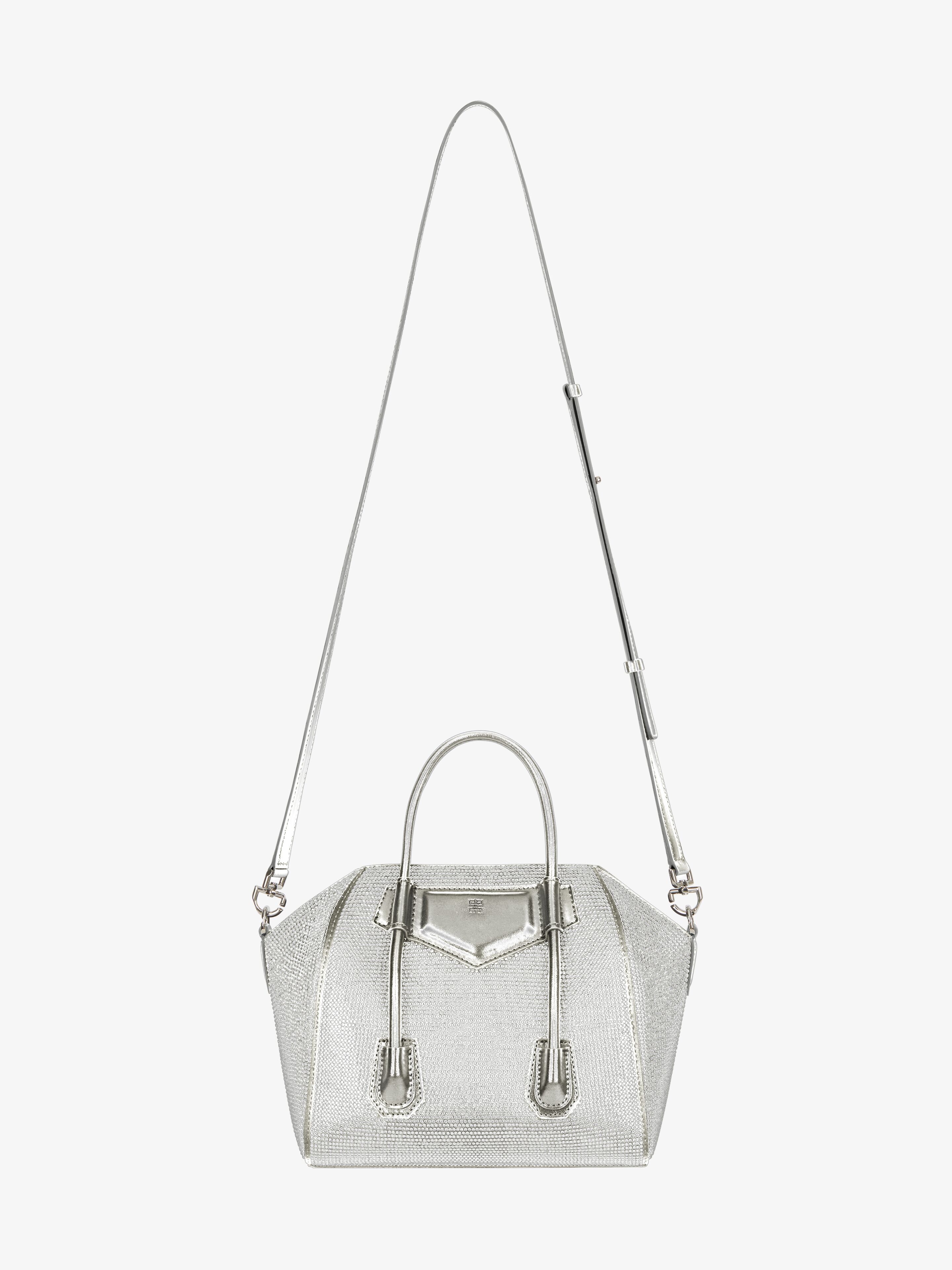 MINI ANTIGONA LOCK BAG IN SATIN, STRASS AND LEATHER - 3
