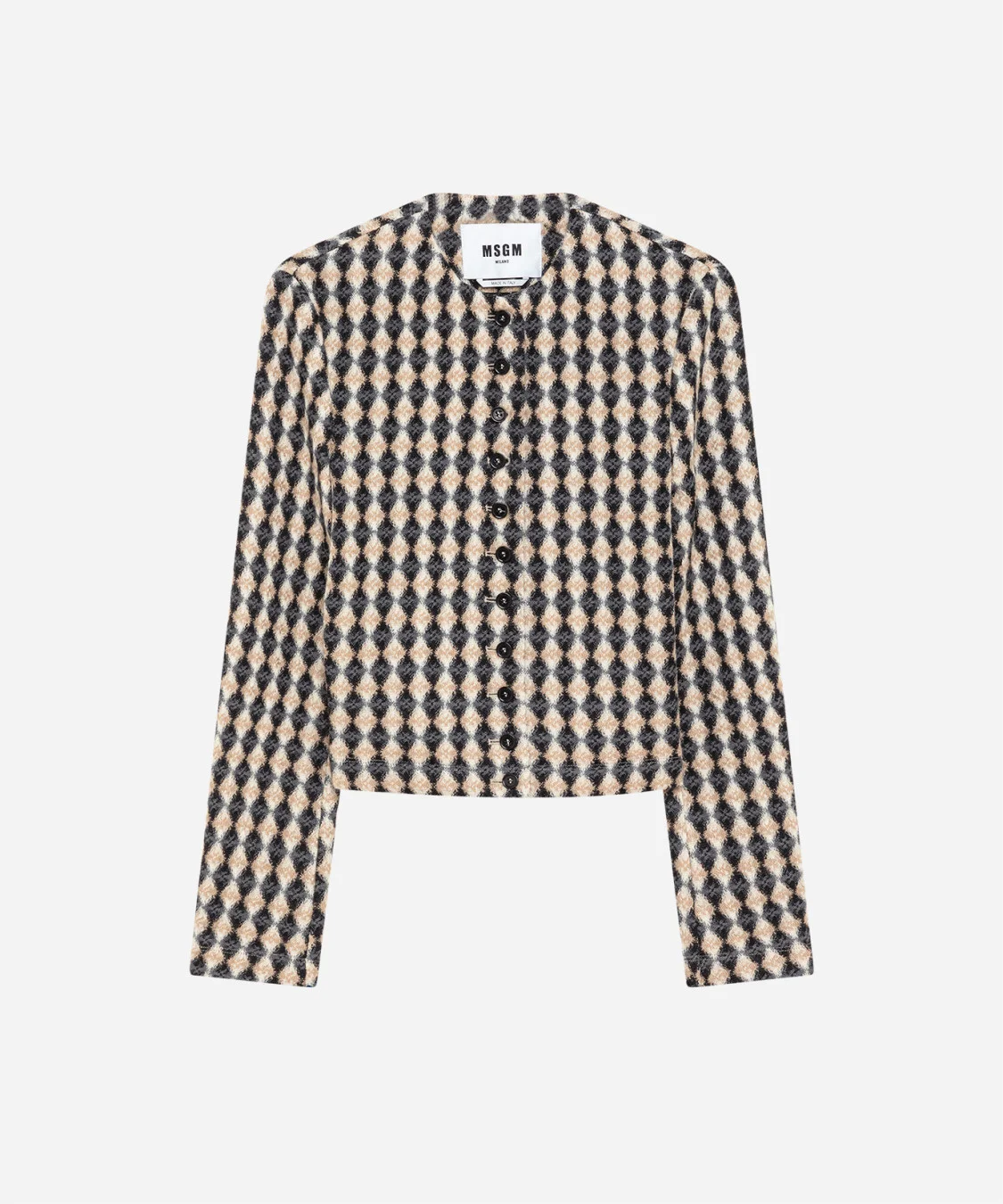 Wool jacquard jacket with argyle pattern - 1