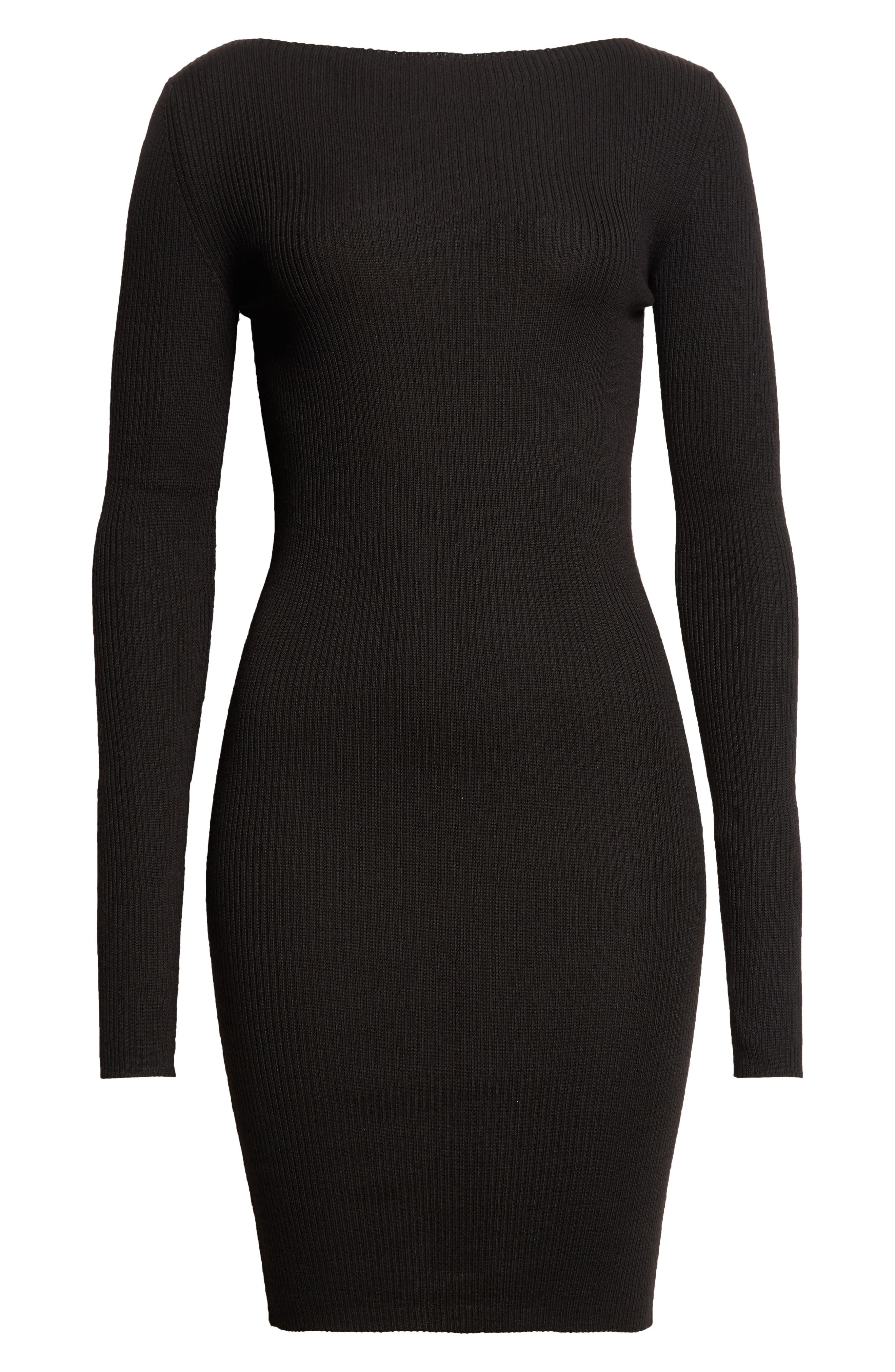 Rick Owens Long Sleeve Rib Virgin Wool Sweater Dress in Black at Nordstrom - 5