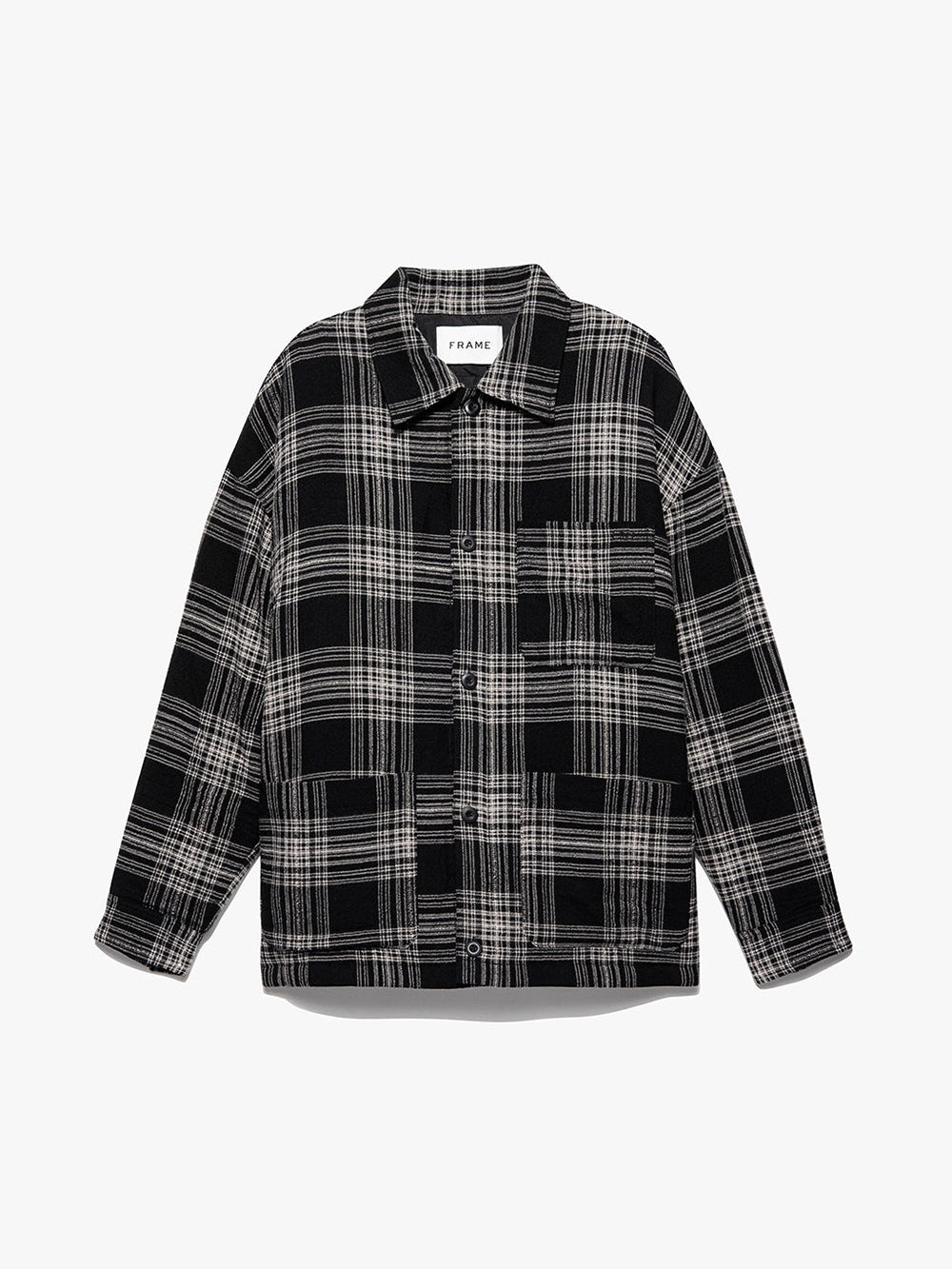 Padded Checked Flannel Overshirt in Noir - 1