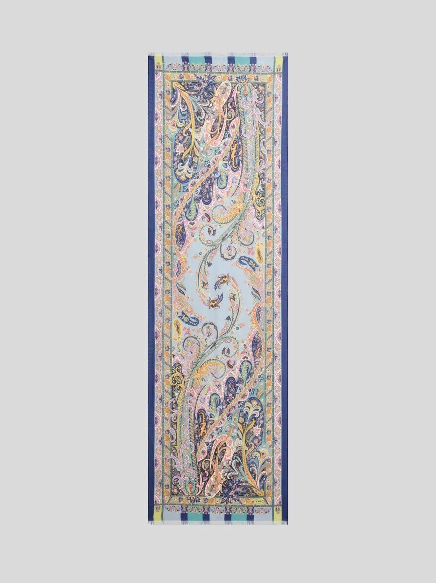 SILK SCARF WITH FLORAL LEAFY MOTIF - 1