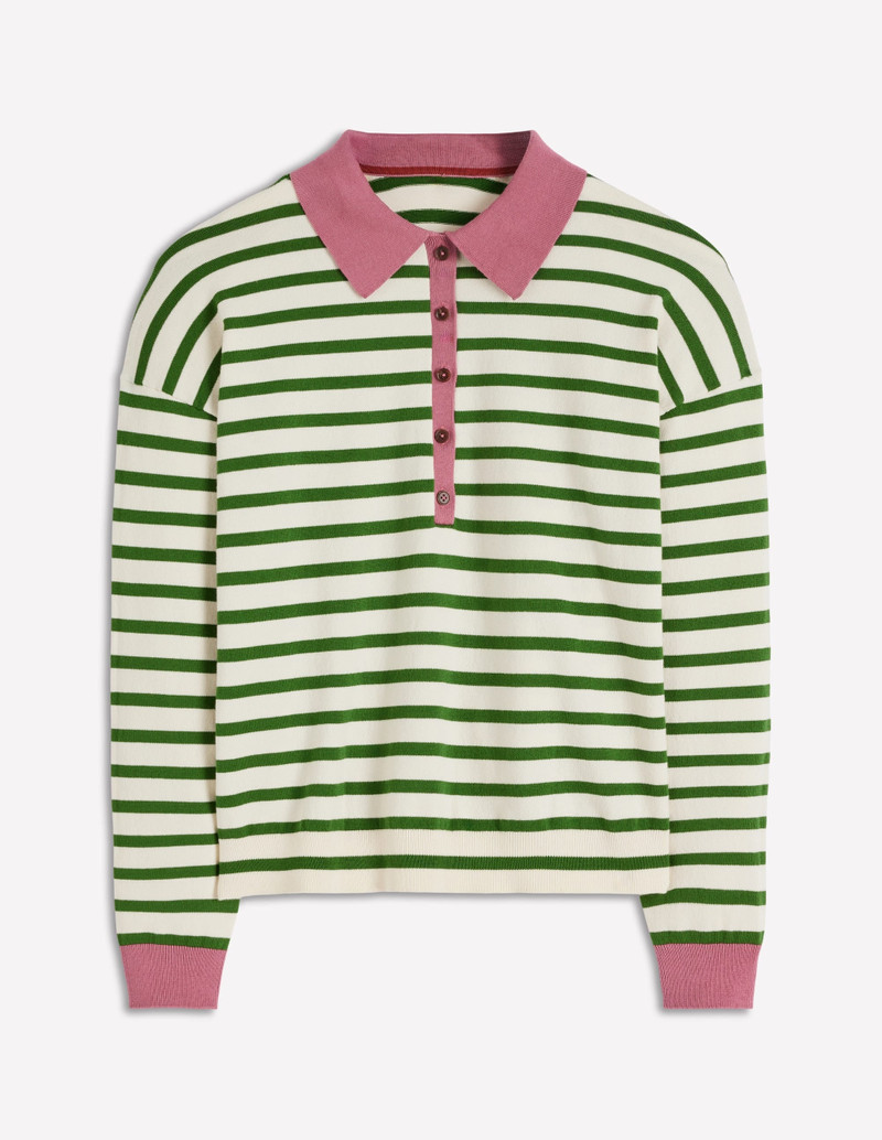 Lara Cotton Henley Jumper-Warm Ivory, Courtyard Stripe 6
