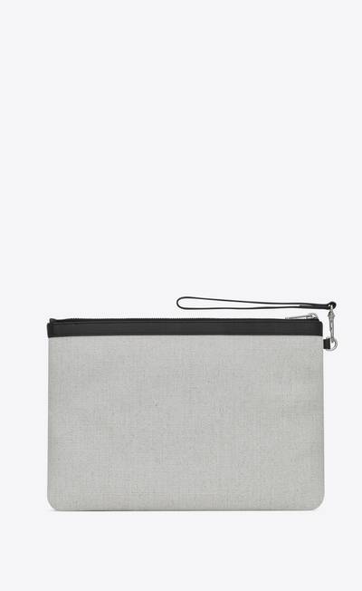 SAINT LAURENT rive gauche zippered pouch in linen canvas outlook