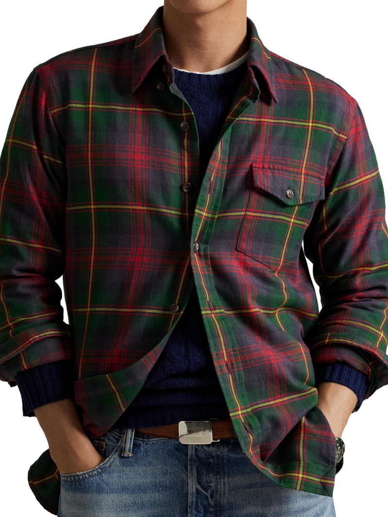 Men's Plaid Cotton Flannel Shirt - Green Red Multi 5