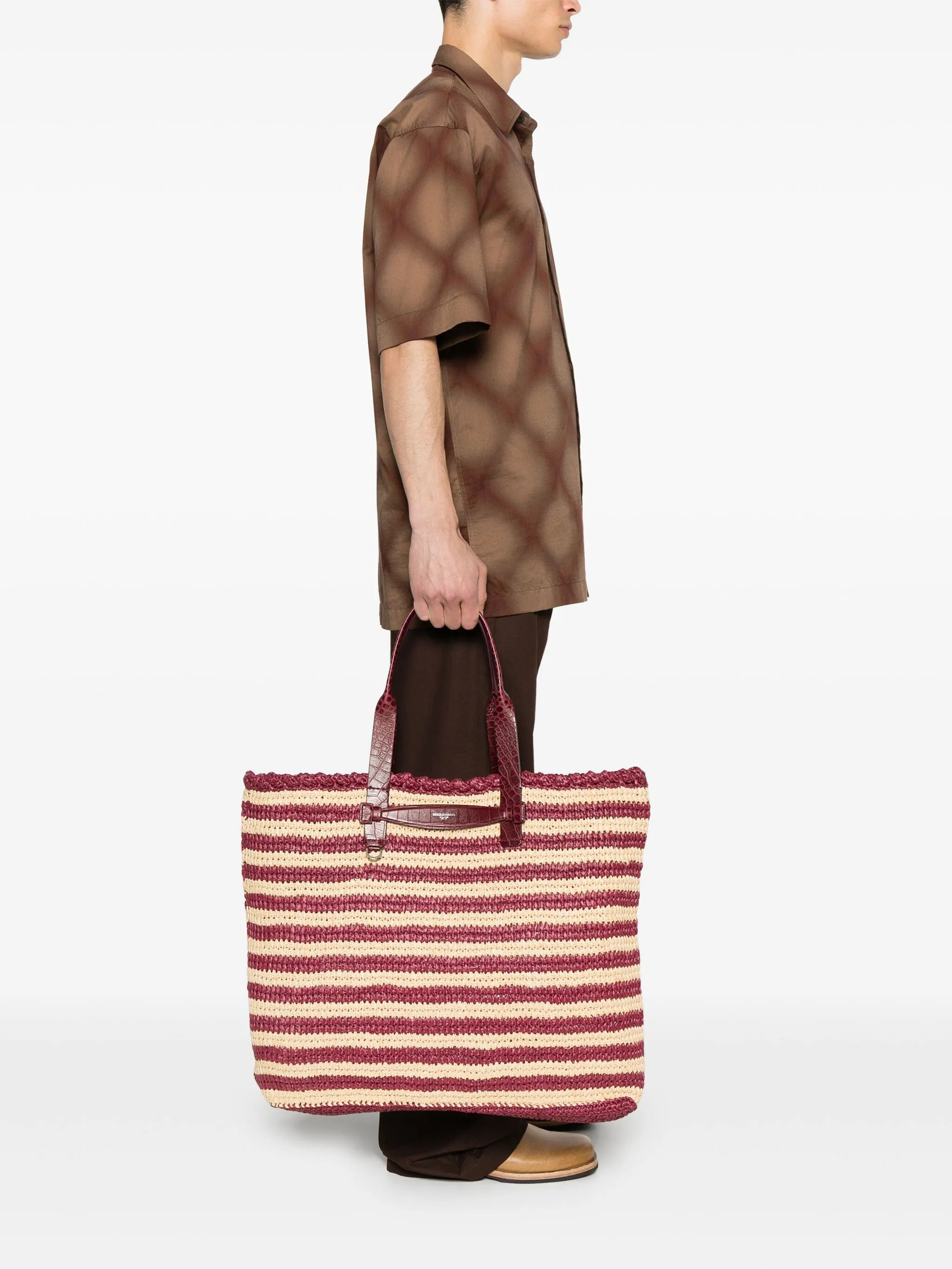 striped raffia tote bag - 2