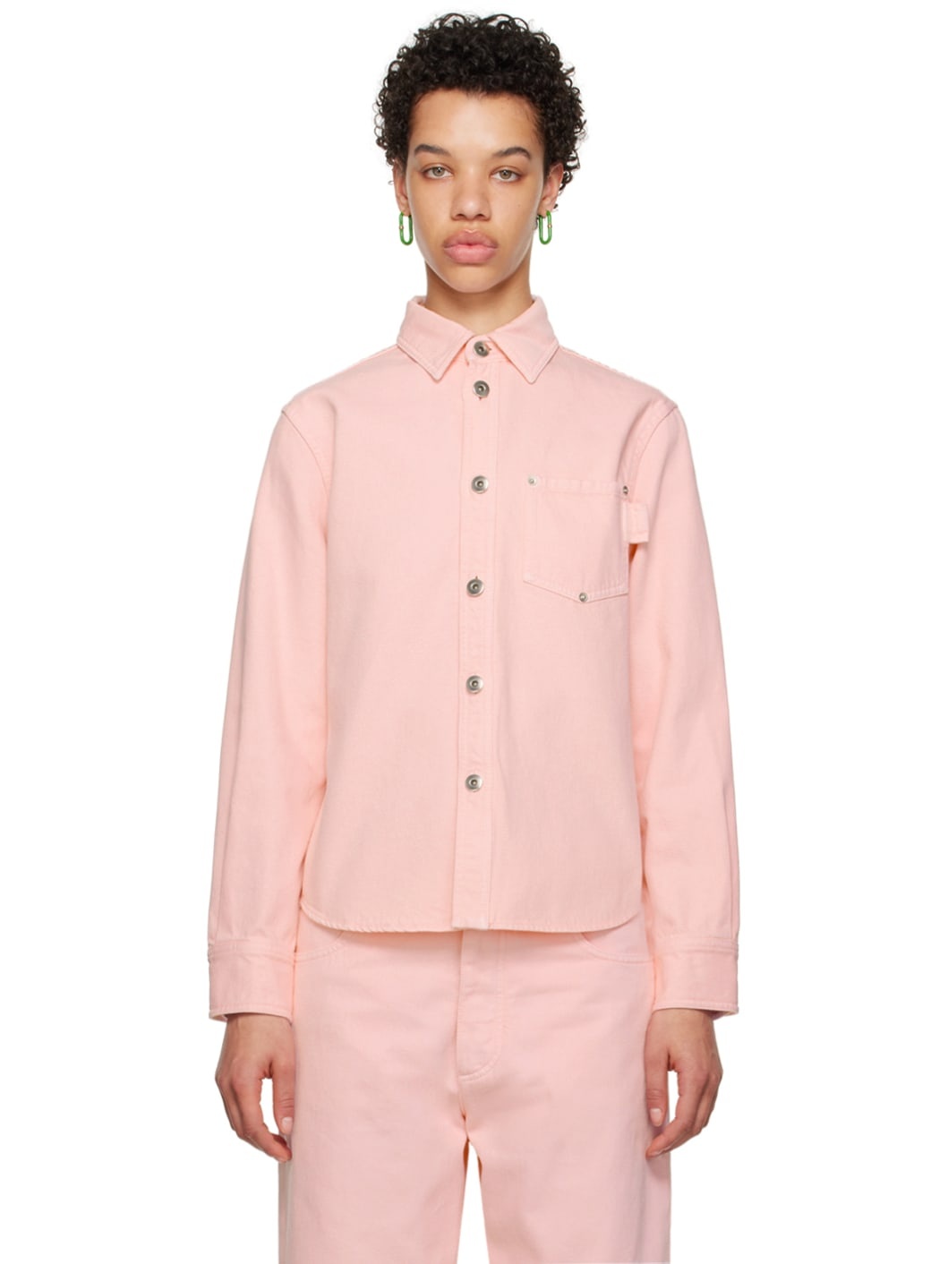 Pink Patch Pocket Denim Shirt - 1