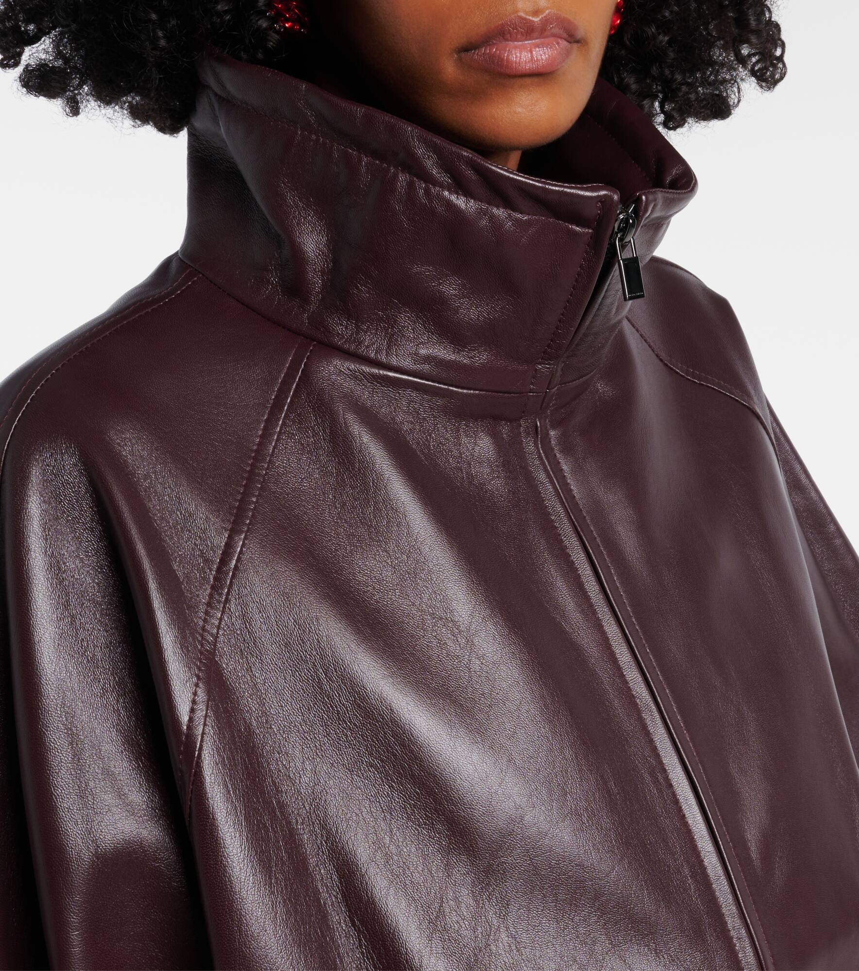 Oversized leather bomber jacket - 4