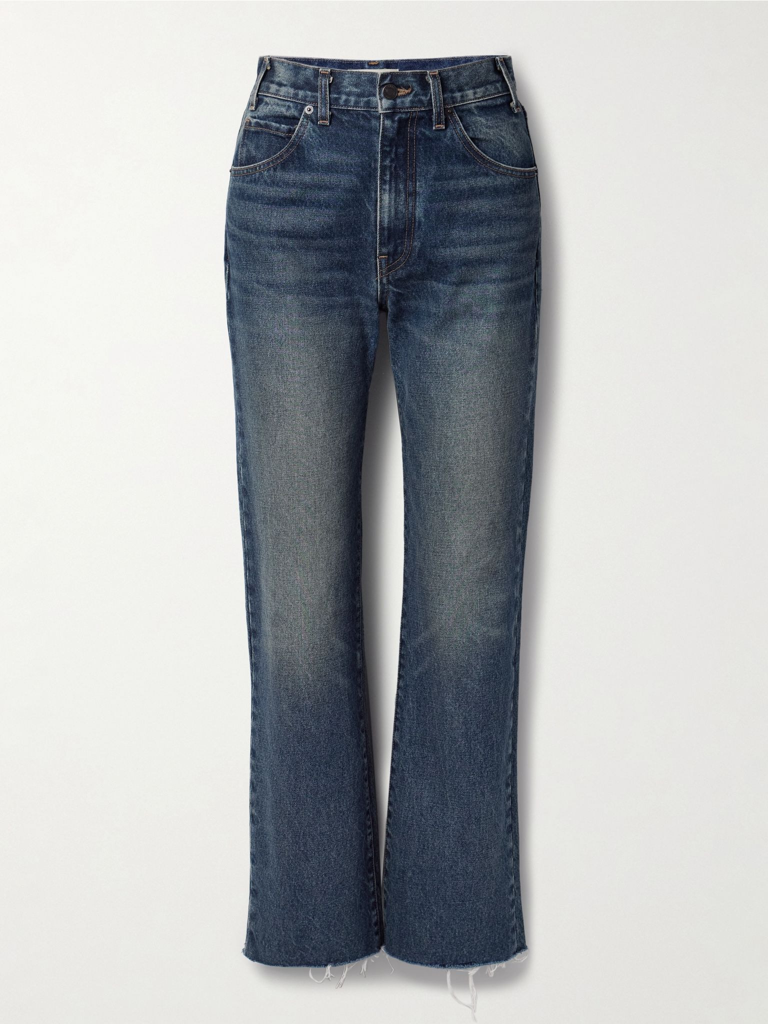 Calla distressed mid-rise straight-leg jeans Dark denim - 1